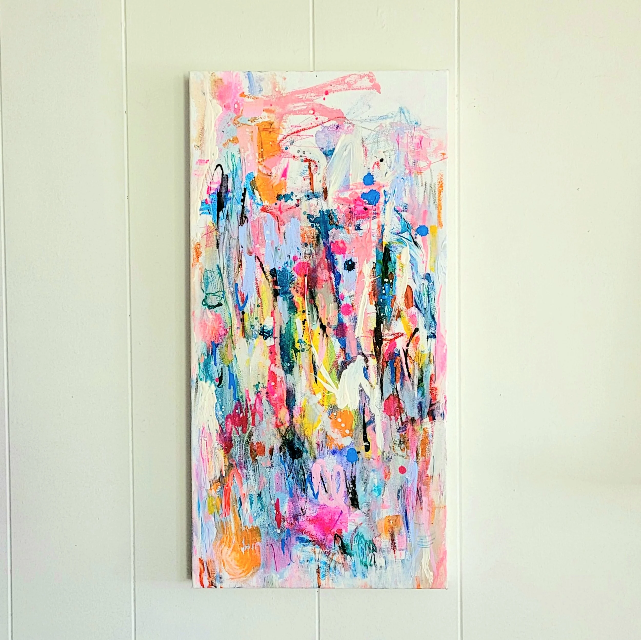 "First Times A Charm' Colorful Gestural Abstract Painting on Canvas