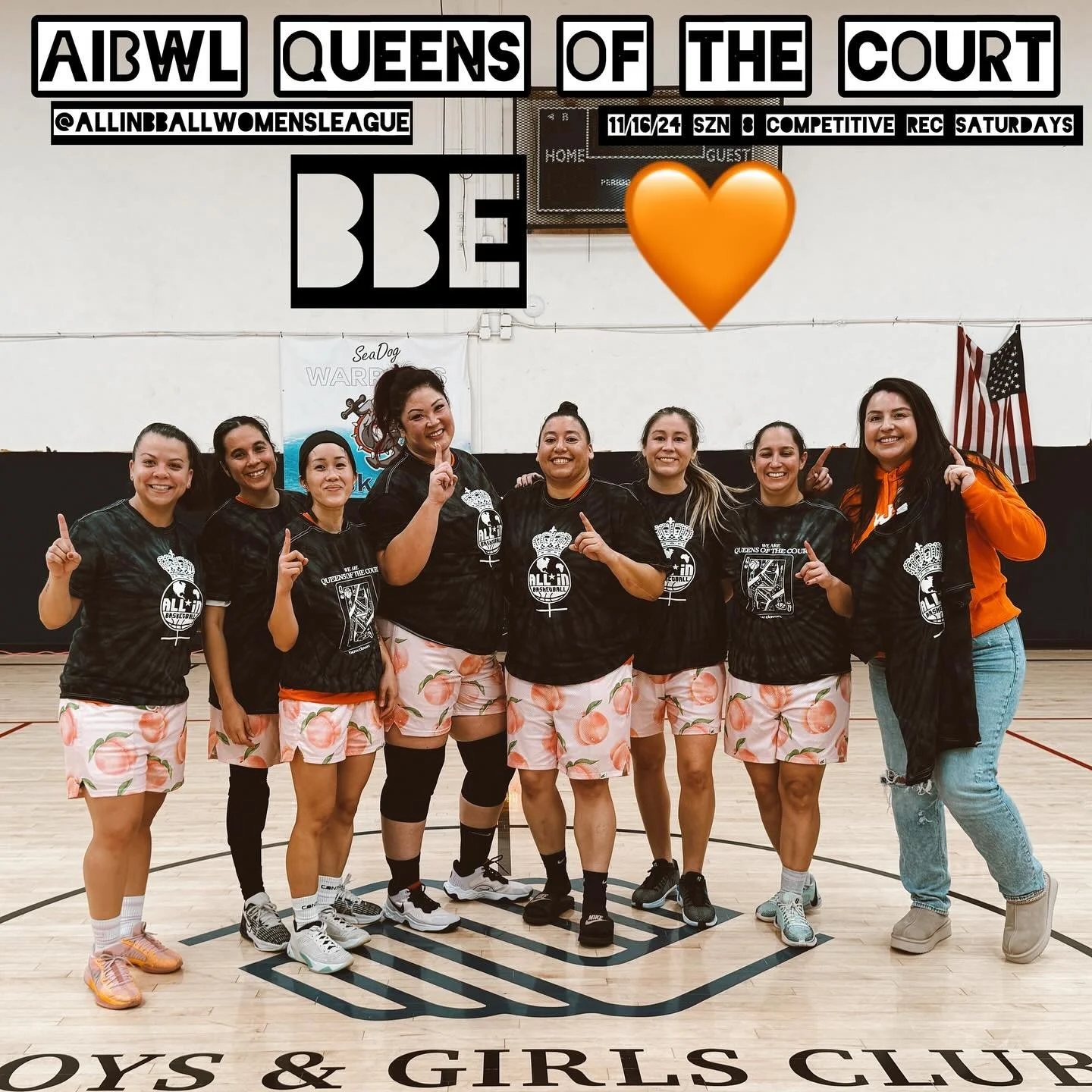 Bow down to your AIBWL 🌎🏀@allinbballwomensleague 2024 Competitive Rec Saturdays Szn 8 Queens of the Court&mdash;BBE 🧡

Team Captain @yvonne_z5 

@dreafrombrea 
@healthyhapachick 
@badaaashhh 
@hi.itsjules 
@breezyv_5 
Anita
@xtina231 
@huera0342 

