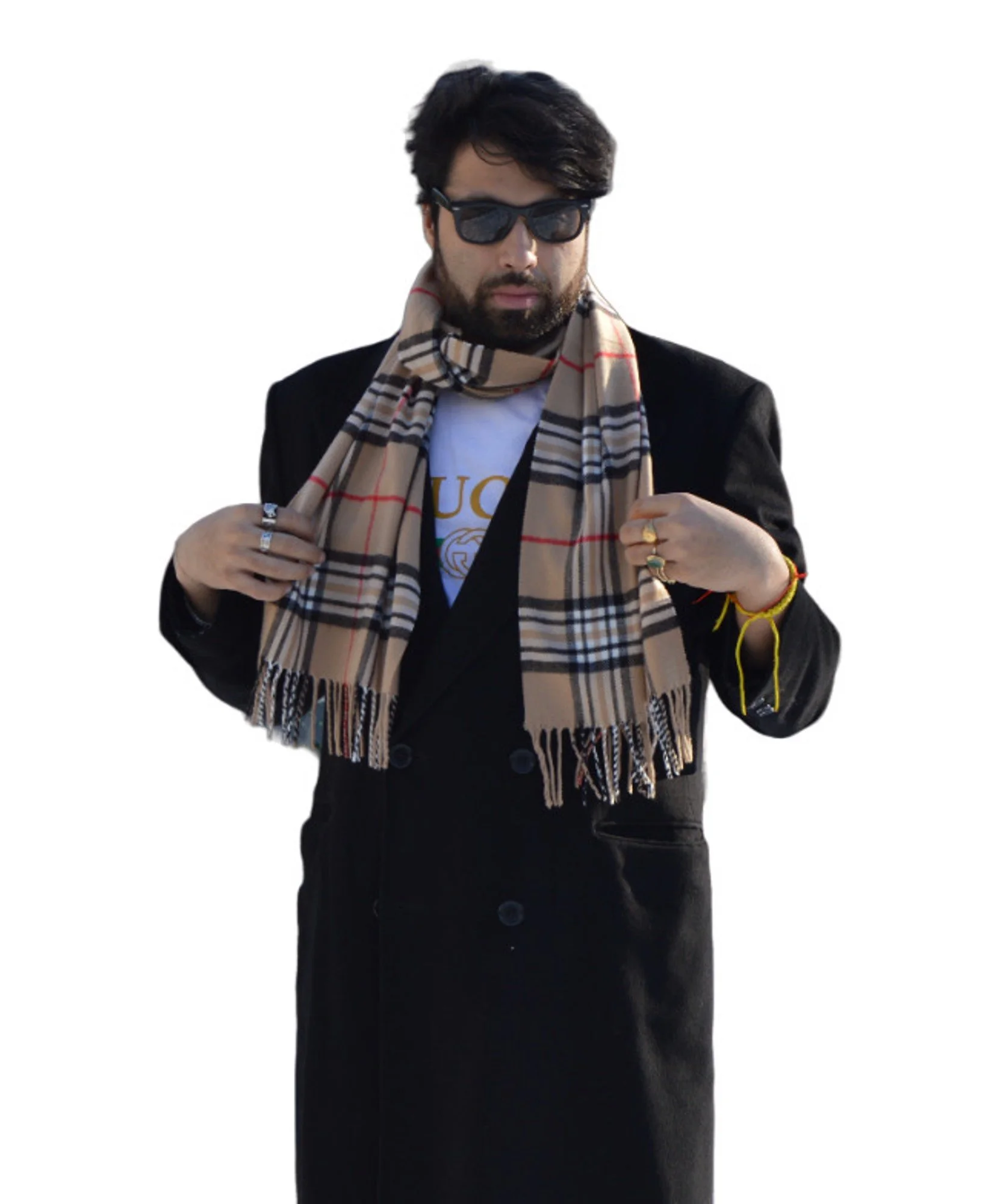 Mens scarf-scarves for men-Fancy Scarf-Check Scarf-Evening scarf-Plaid (Unisex Cashmere Feel Check and Plaid scarf- Navy)