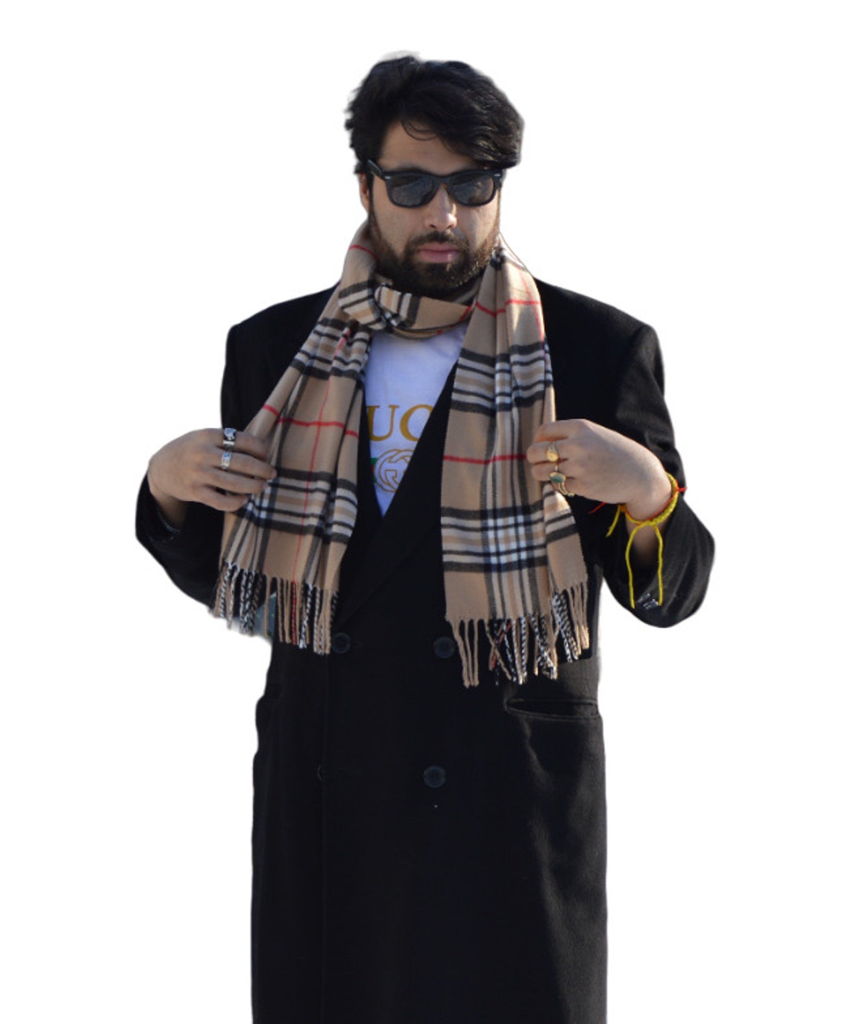 Mens scarf-scarves for men-Fancy Scarf-Check Scarf-Evening scarf-Plaid (Unisex Cashmere Feel Check and Plaid scarf- Black)