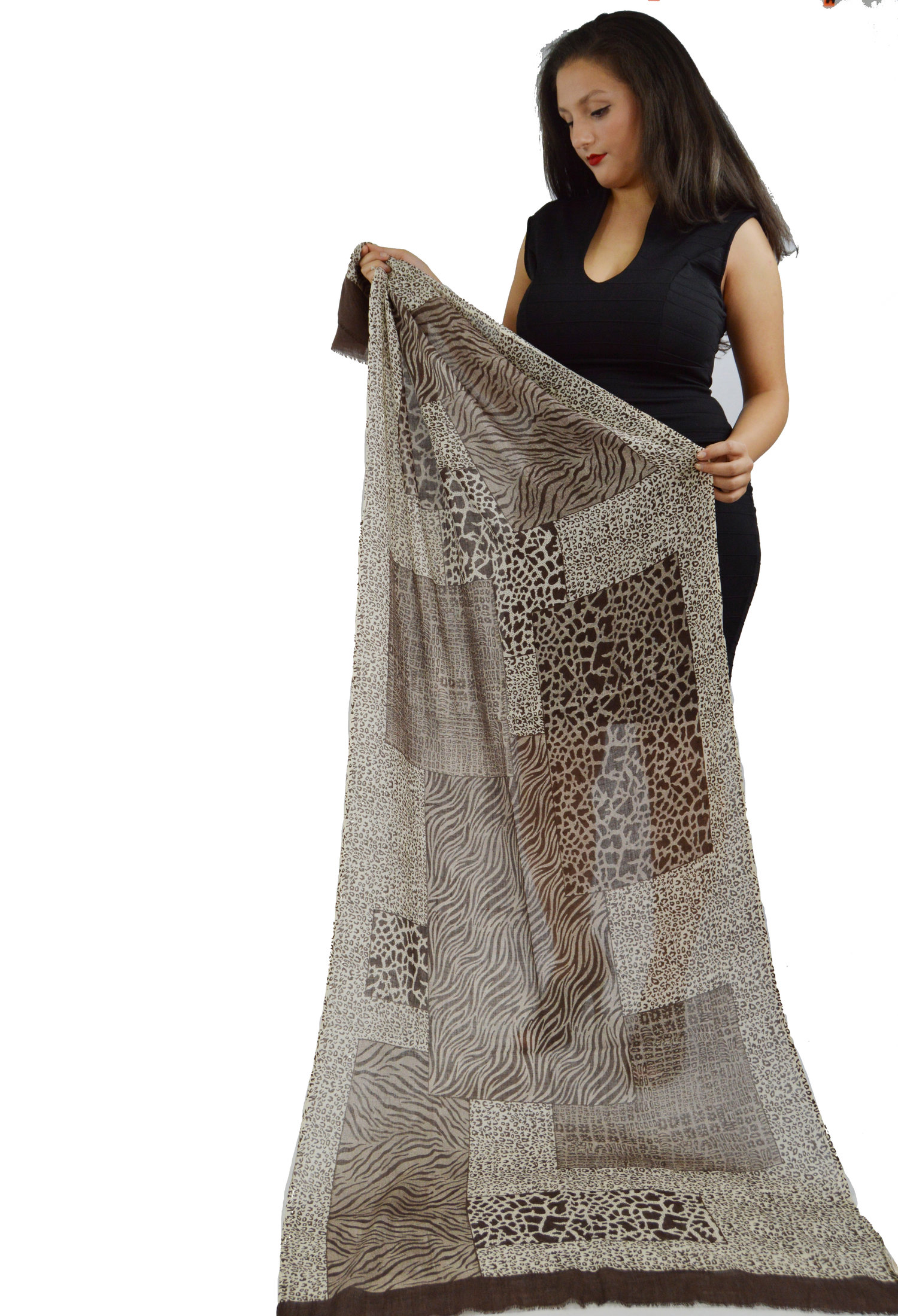 Cashmere Scarf/ Shawl/ Wraps/ in Animal Print (Hand Block Printing) Cow, Leopard and Brown Zebra — Pashmina Group