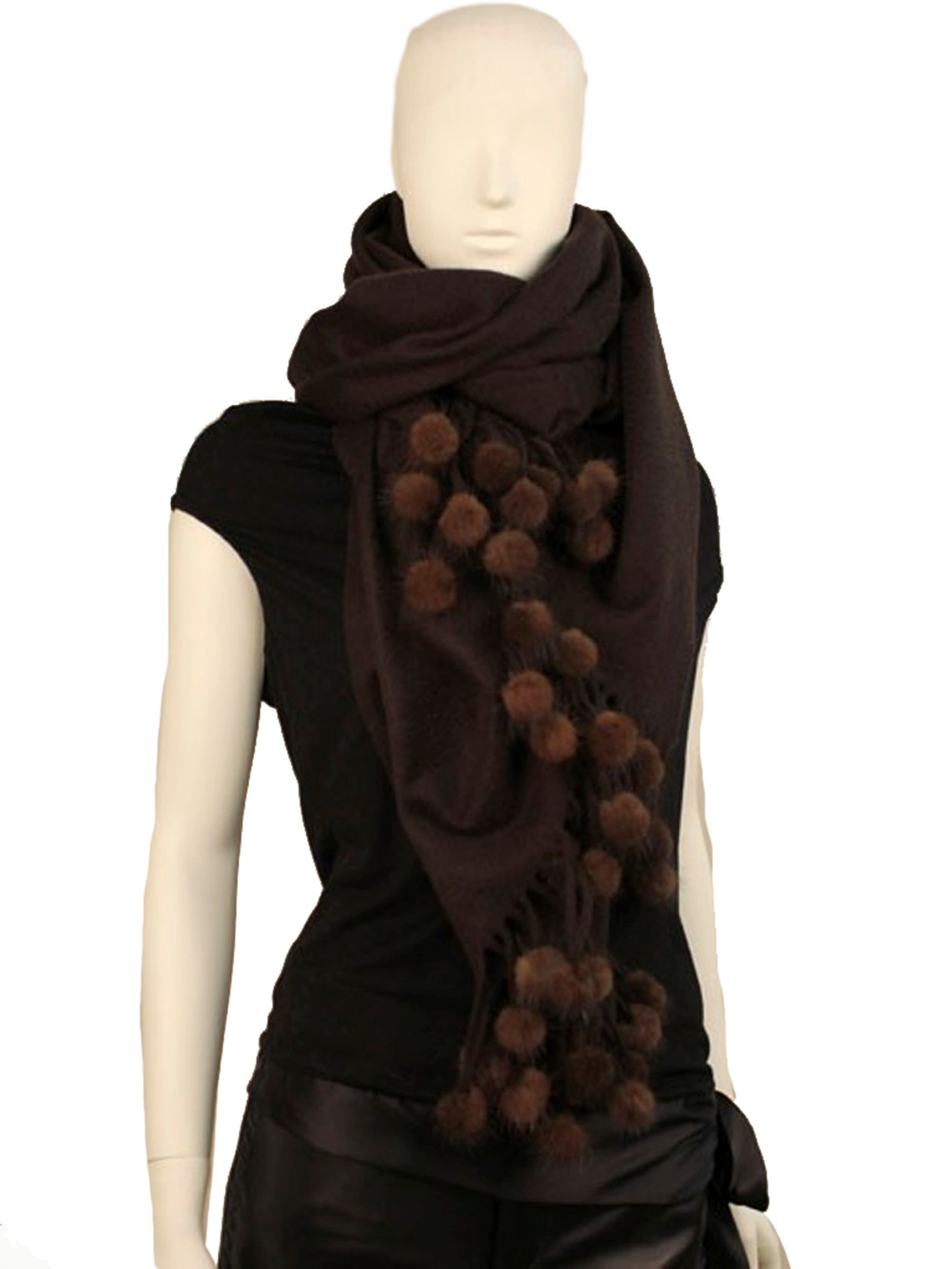 100/% cashmere wool scarf pashmina shawl wrap with fur pom pom