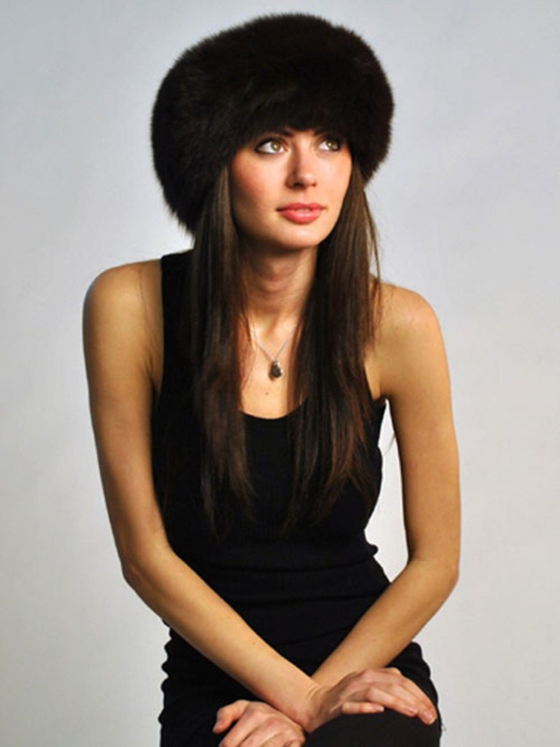 715144 New Black Dyed Fox Fur Headband Hat Collar Head Wrap Cute Accessory 