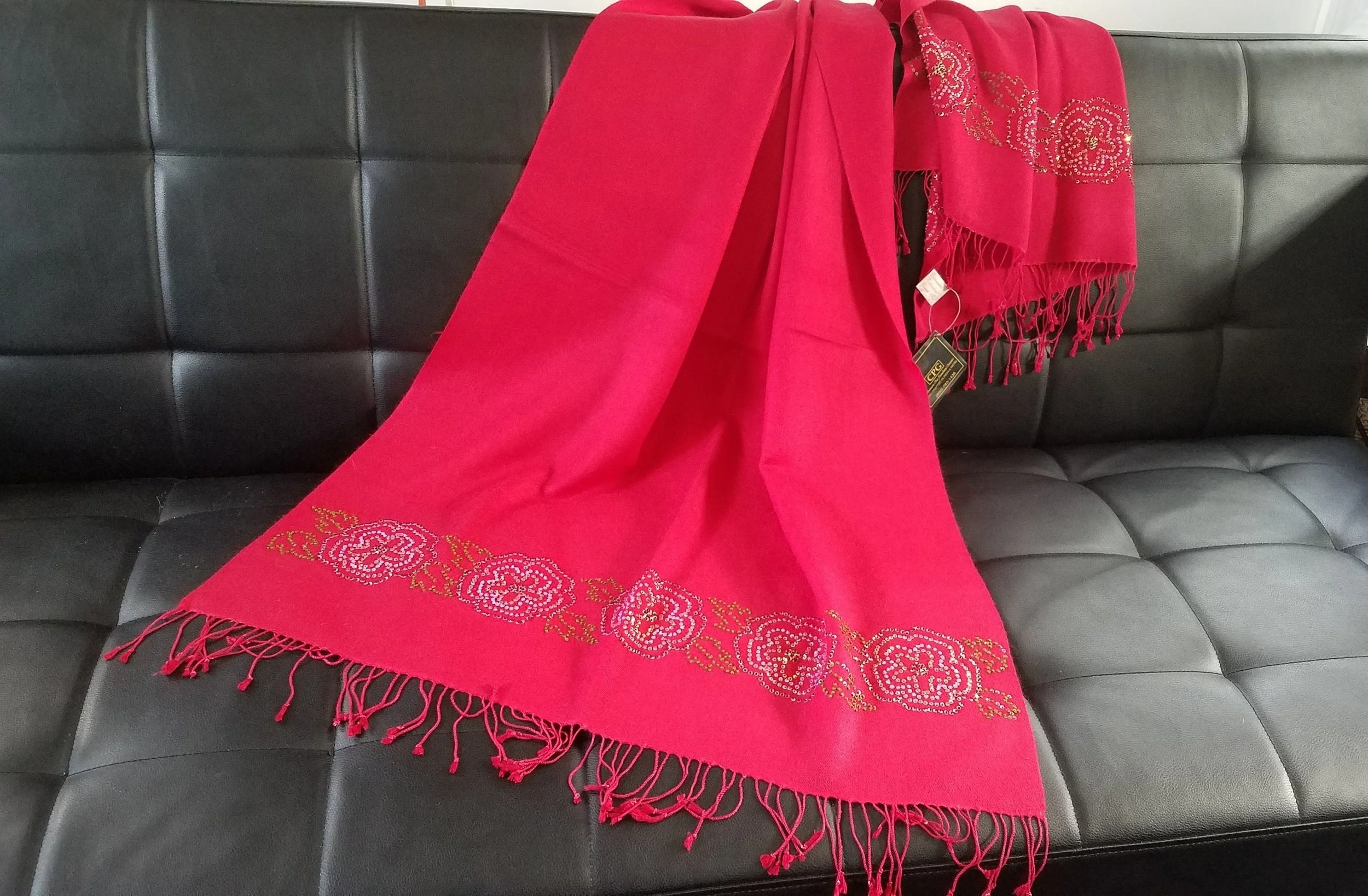 Beaded Shawl/Beaded Scarf/Sequin Shawl/Sequin Scarf/Fancy Scarf/Fancy Shawl/Evening  Shawl/Shawl/Scarf/Scarves/Shawls/Evening scarf-Red-B19  Cashmere Pashmina  Group