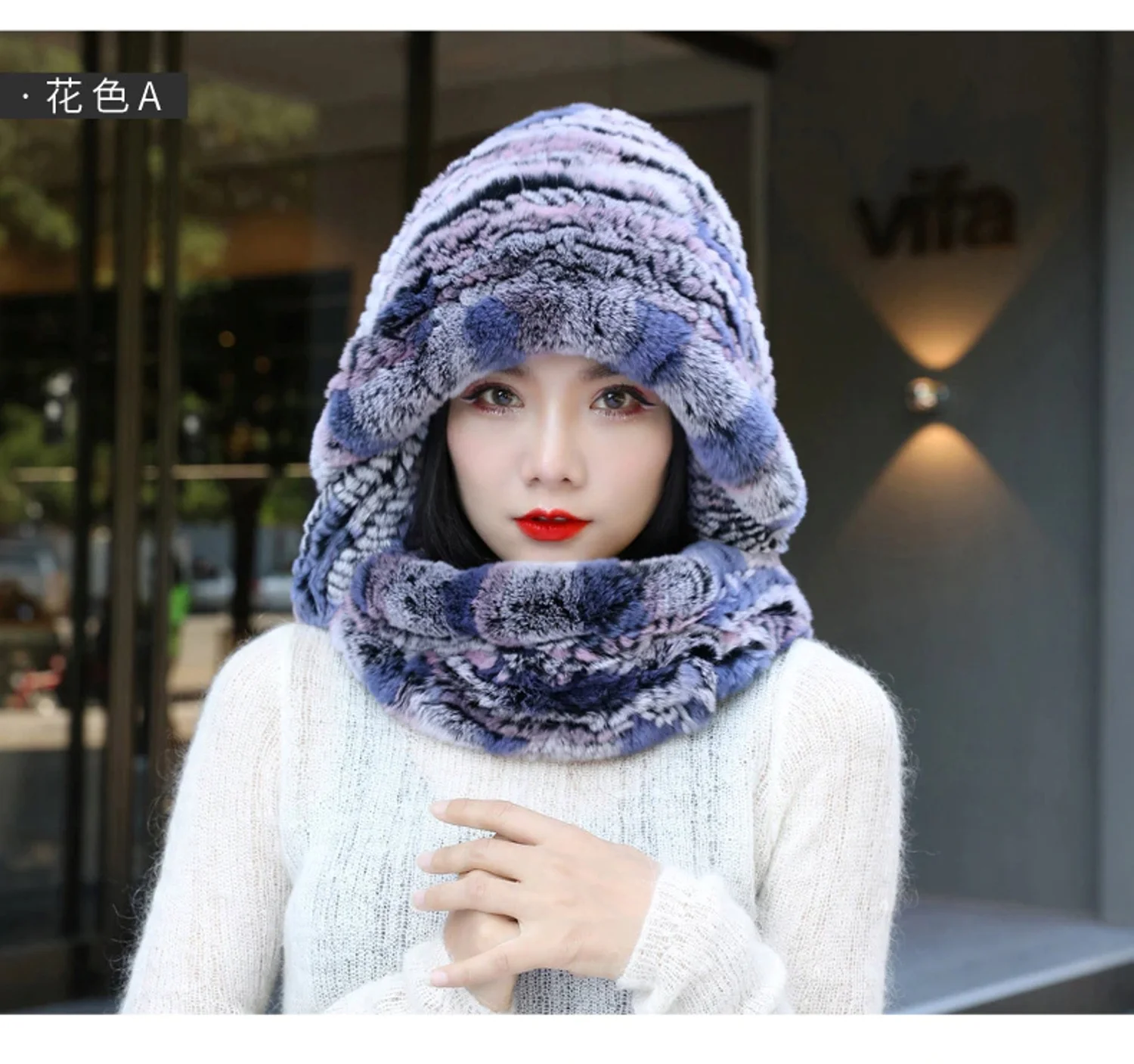 Rex Rabbit Fur Scarf –Infinity Scarf Hood Scarf for Women  display picture 3