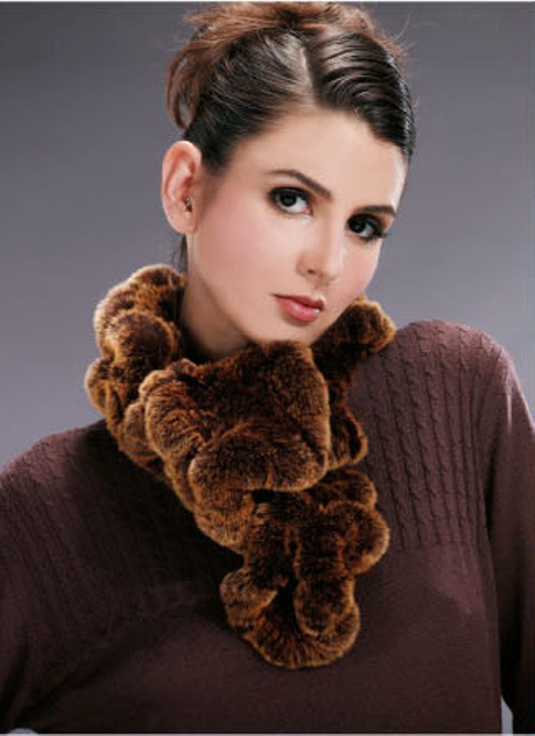 Rex Rabbit Fur Scarf Women Winter Hand Knitted Rex Rabbit Fur Ring Scarves  Neck Warmer Thick Warm Fur Scarves Beige Fur Scarf