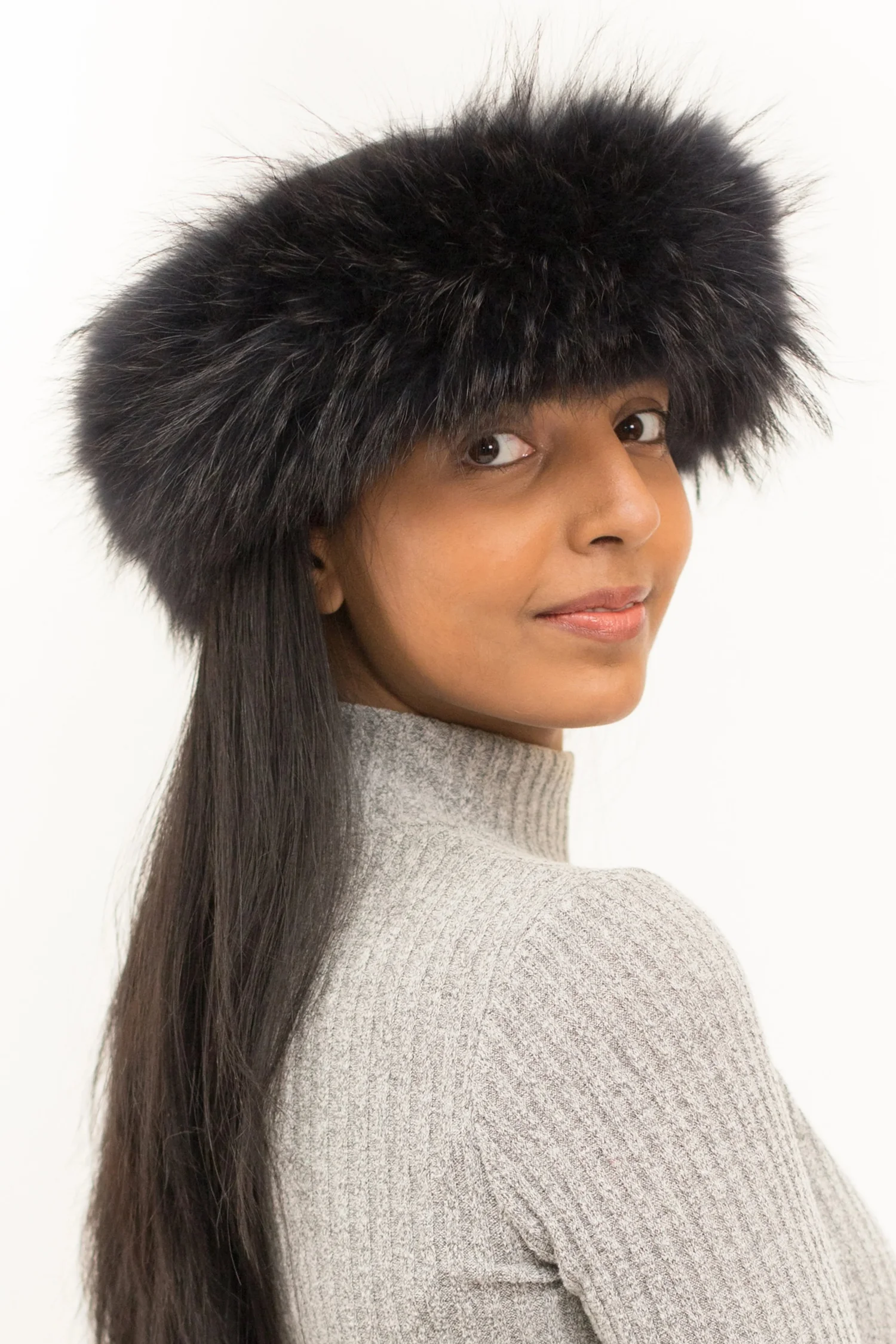 Genuine Fox Fur Headband Ear Warmer Women\'s Winter Knit Neck Warmer Scarf Fox Fur Headband and Neckwarmer — Cashmere Pashmina Group main image 3