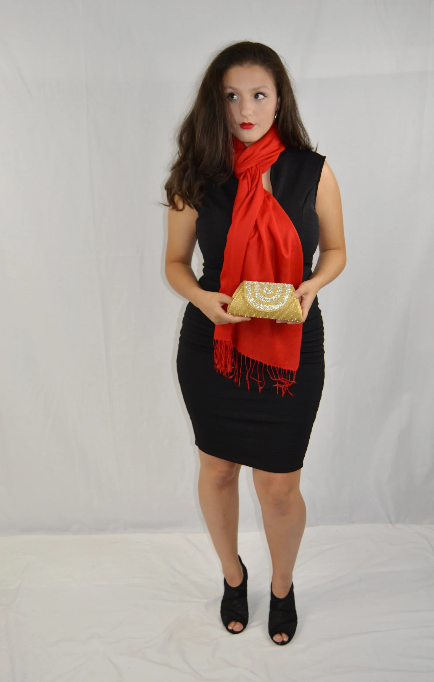 black dress with red shawl Sleeves V-Neck Black with Shawl Mother Of The Bride Dress