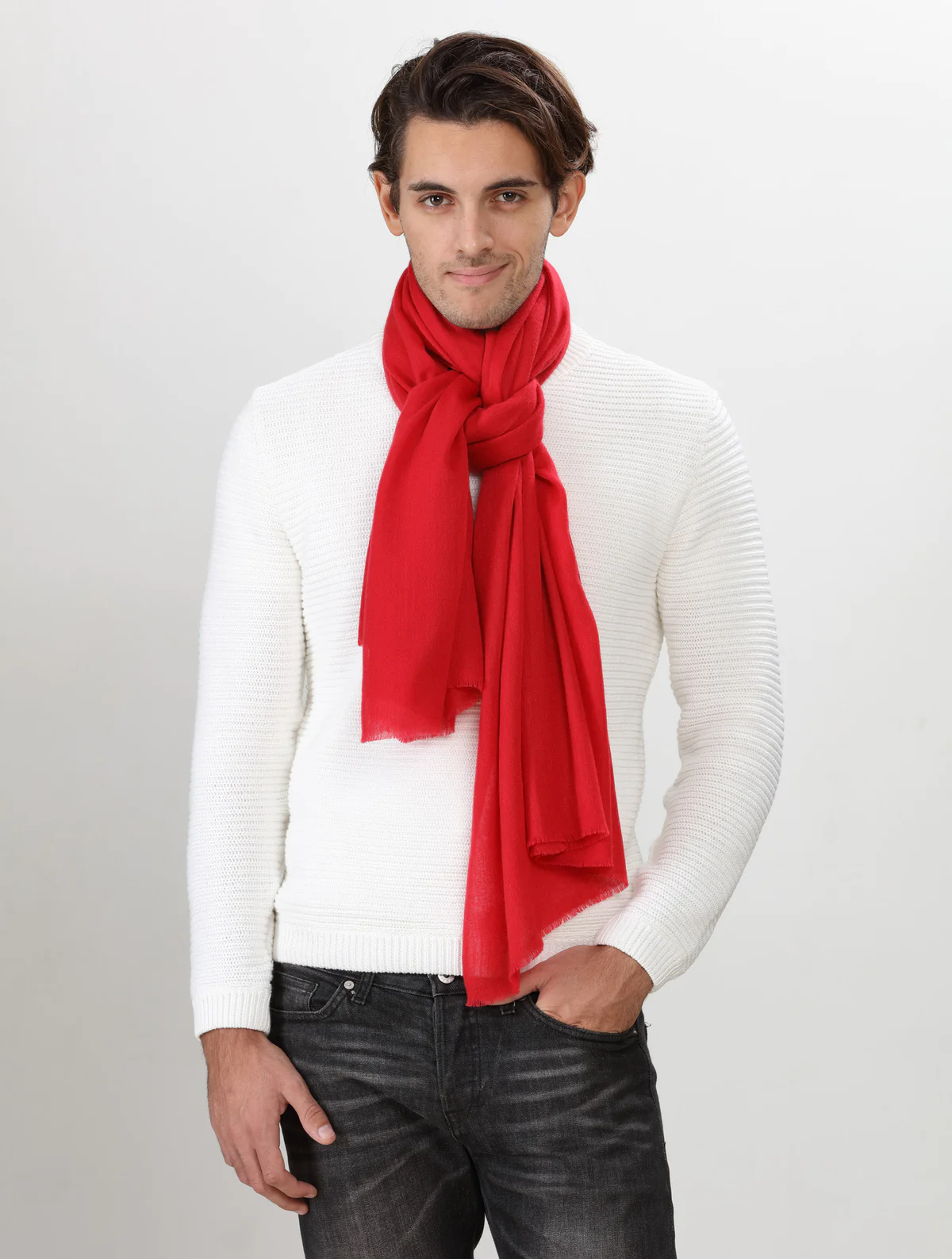 Sciarpa Pashmina Grigia, 70% Lana 30% Seta, Unisex, Avvolgente, Nuova Senza Etichette