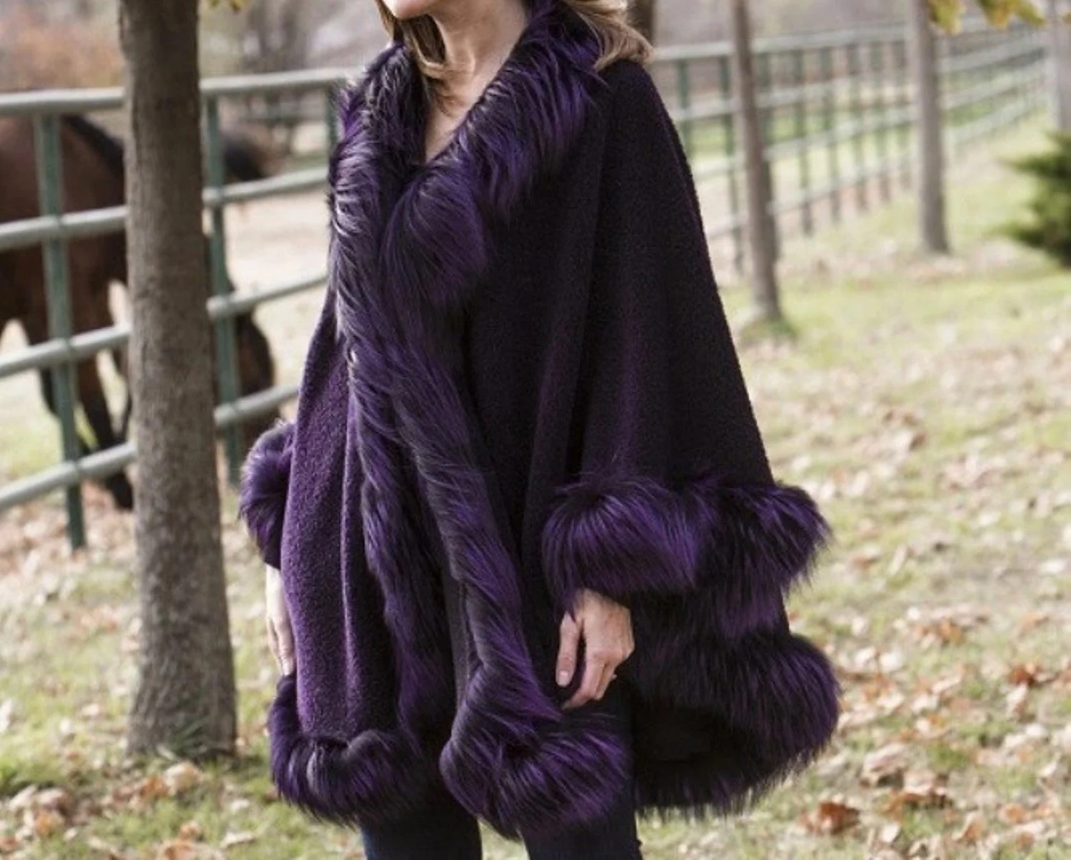Cape-Capes-Cashmere Cape-Cashmere Cape with Fur Trim-Fur 