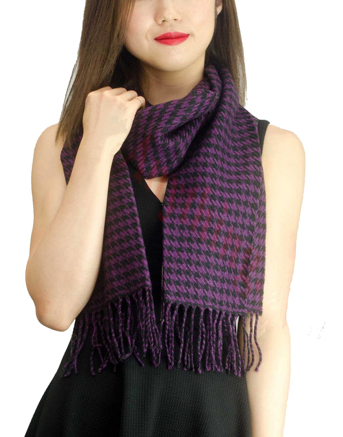 Purple Cashmere feel hounds tooth scarf - 1.jpg