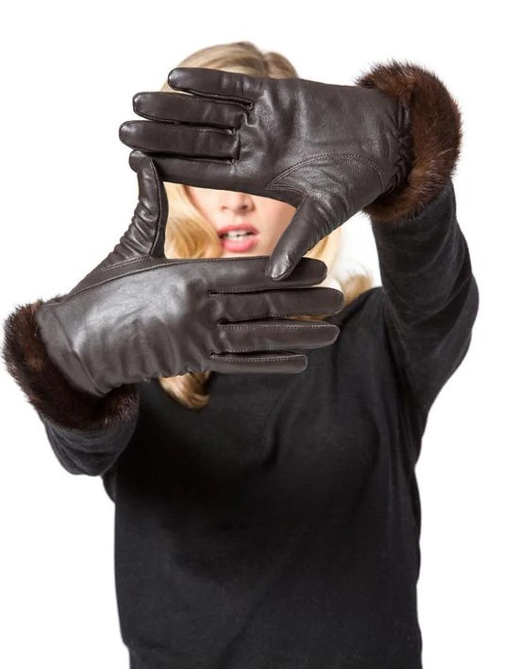 Mink trim leather Gloves - 1.jpg
