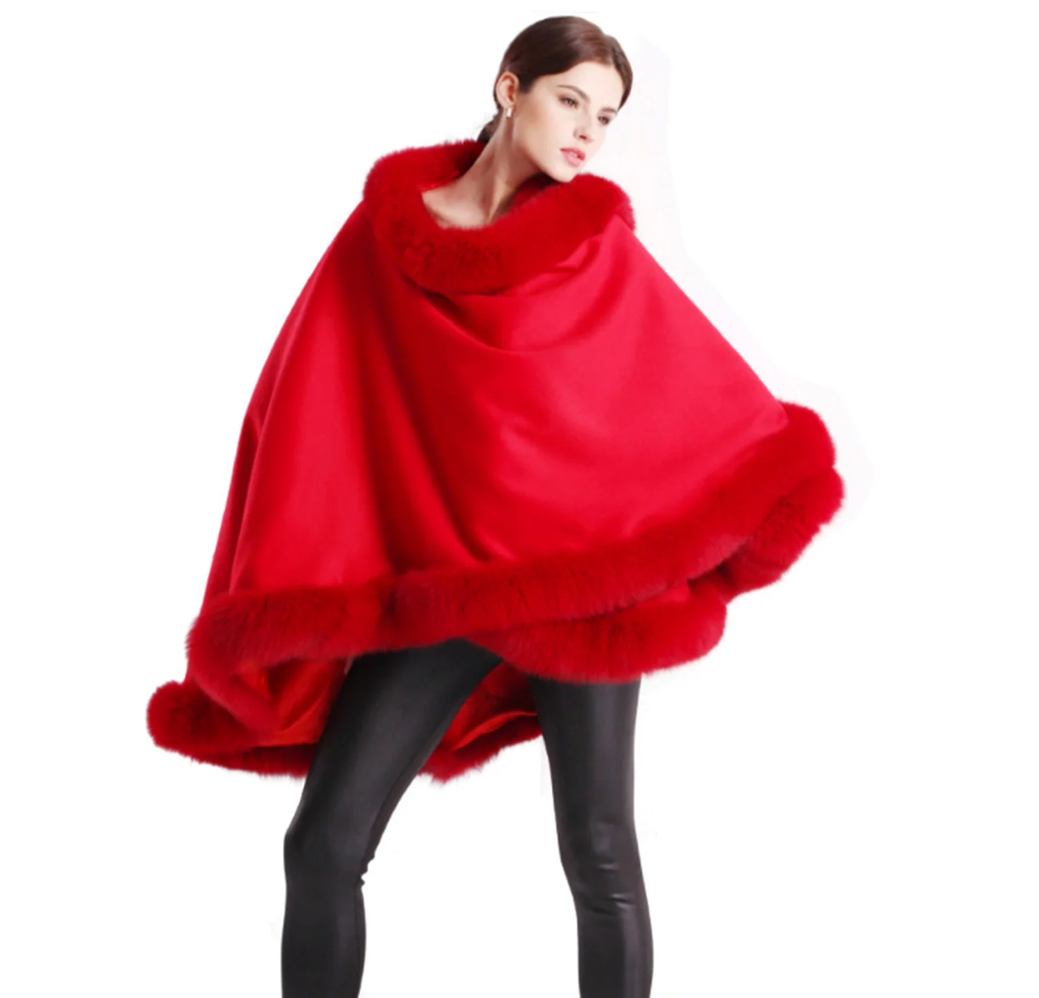 Cape-Capes-Cashmere Cape-Cashmere Cape with Fur Trim-Fur Capes for  display picture 1