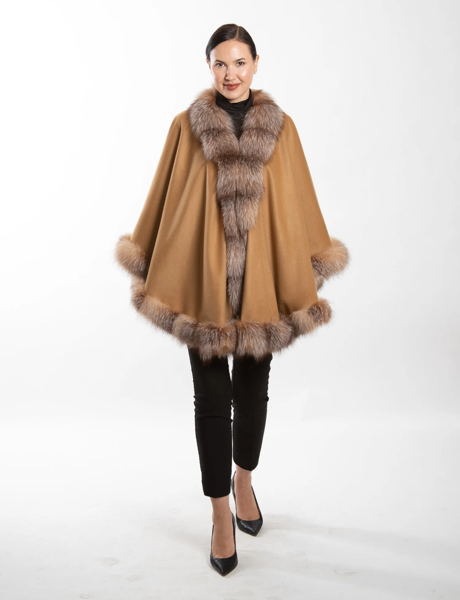 Cape-Capes-Cashmere Cape-Cashmere Cape with Fur Trim-Fur Capes for 