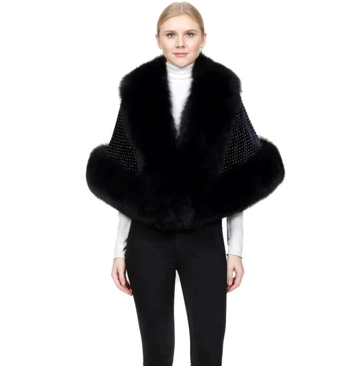 Red Fox Trim Capelet with Crystals