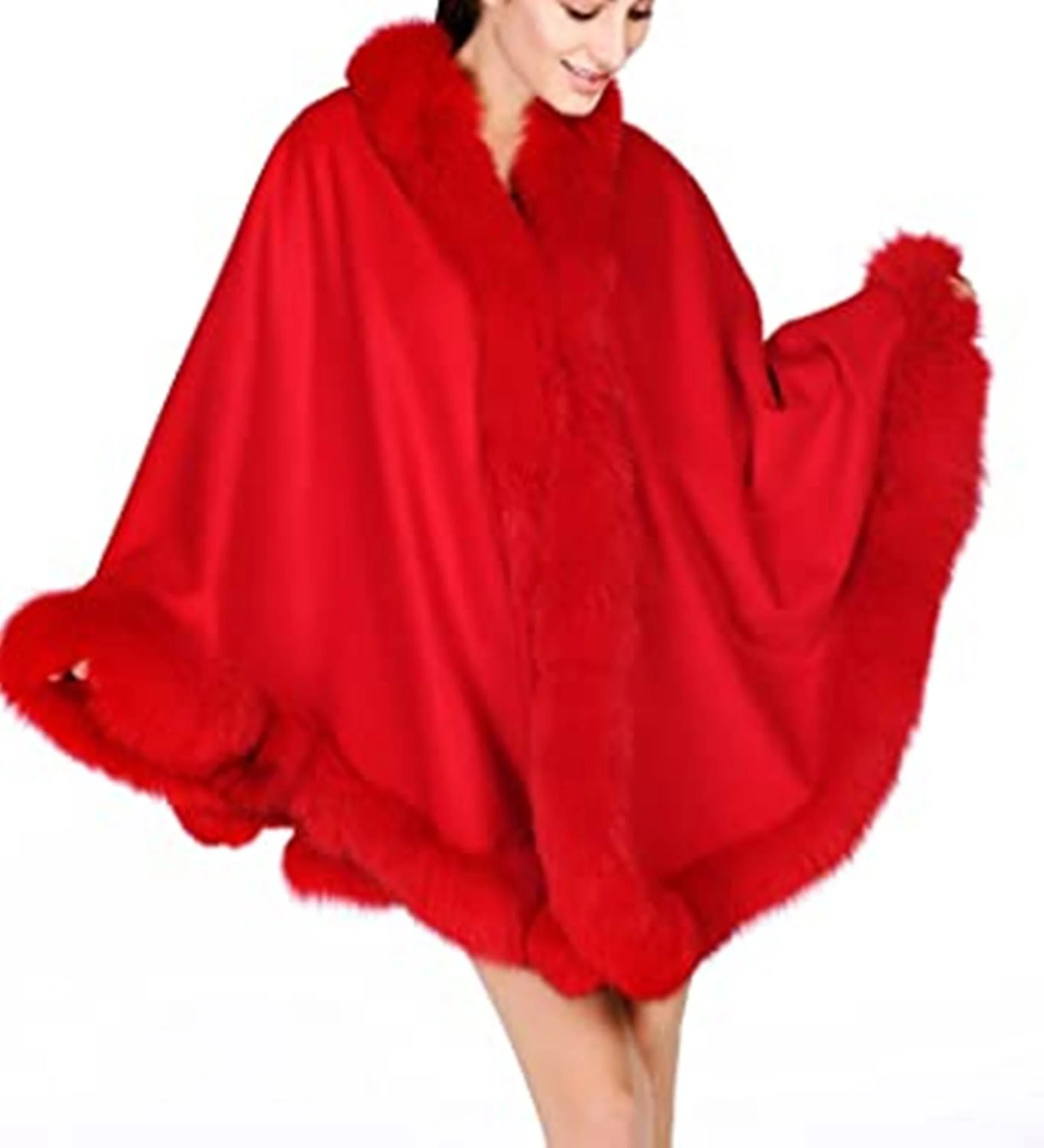 Fox-Cashmere Cape 3-Ply Thick with Fox Fur Trim-Cape-Capes- Cashmere Cape with Fur Trim-Ruana-Shrug-Coat-Caplet-Fur Cape-Fur Capes for women  (Camel: Ship of the Desert)