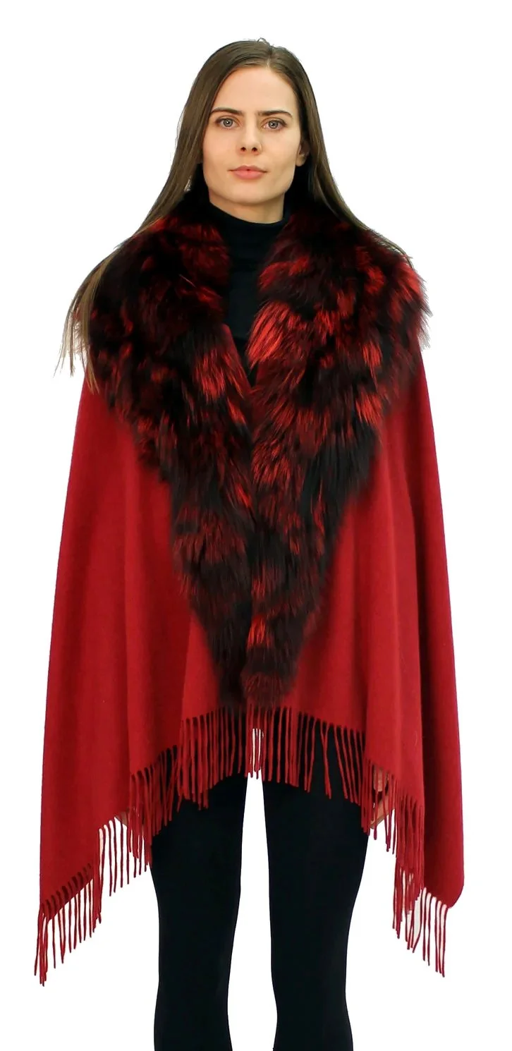 Cashmere wrap w/ big fox collar and hook and eye closures