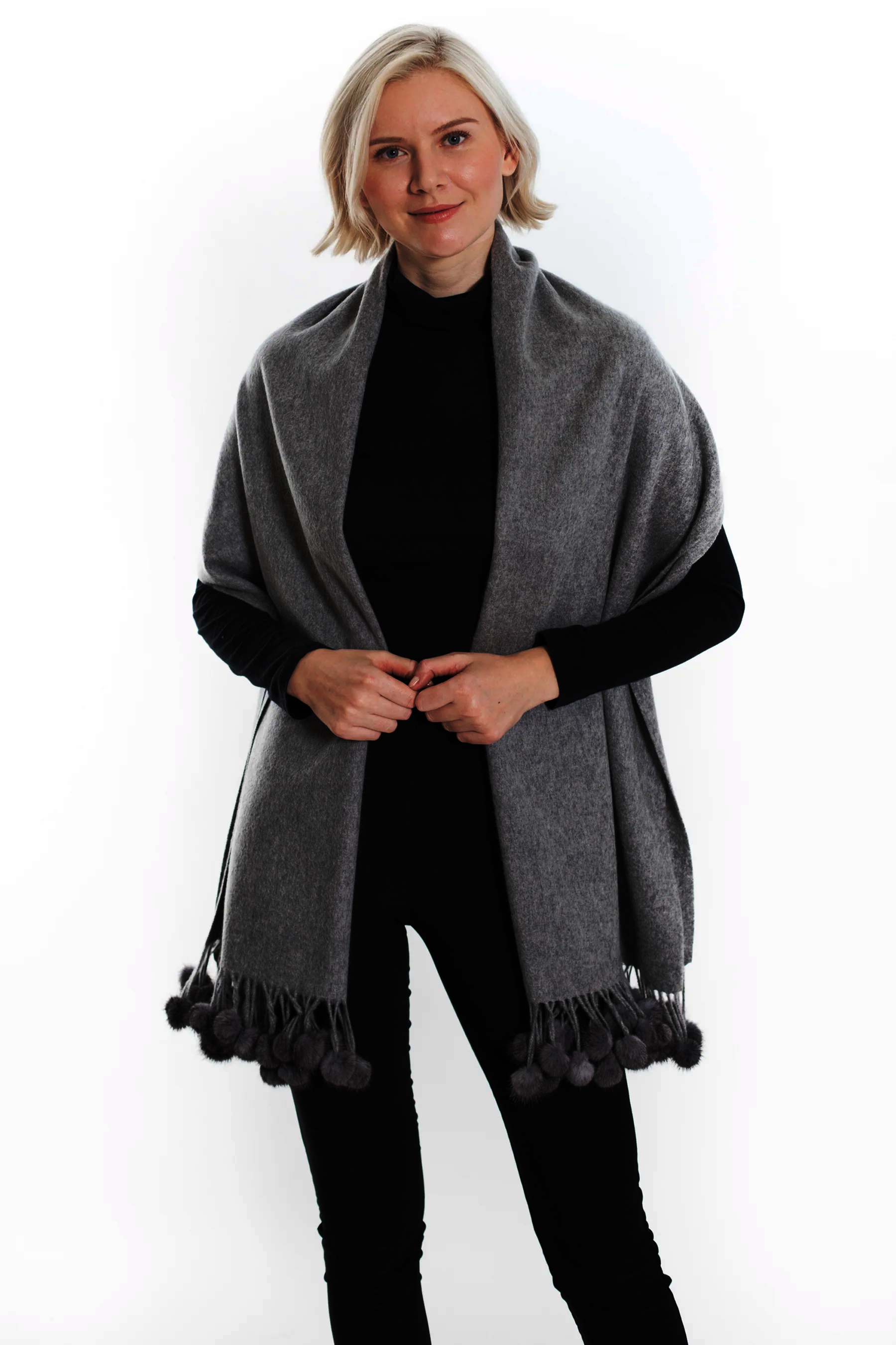 Mink-Mink stole- Cashmere Scarf-Mens scarf-Dress Shawl-Winter Scarf- Cashmere Wraps for Women (Oat meal Unisex Cashmere Scarf W/ Mink pom-pom Balls)