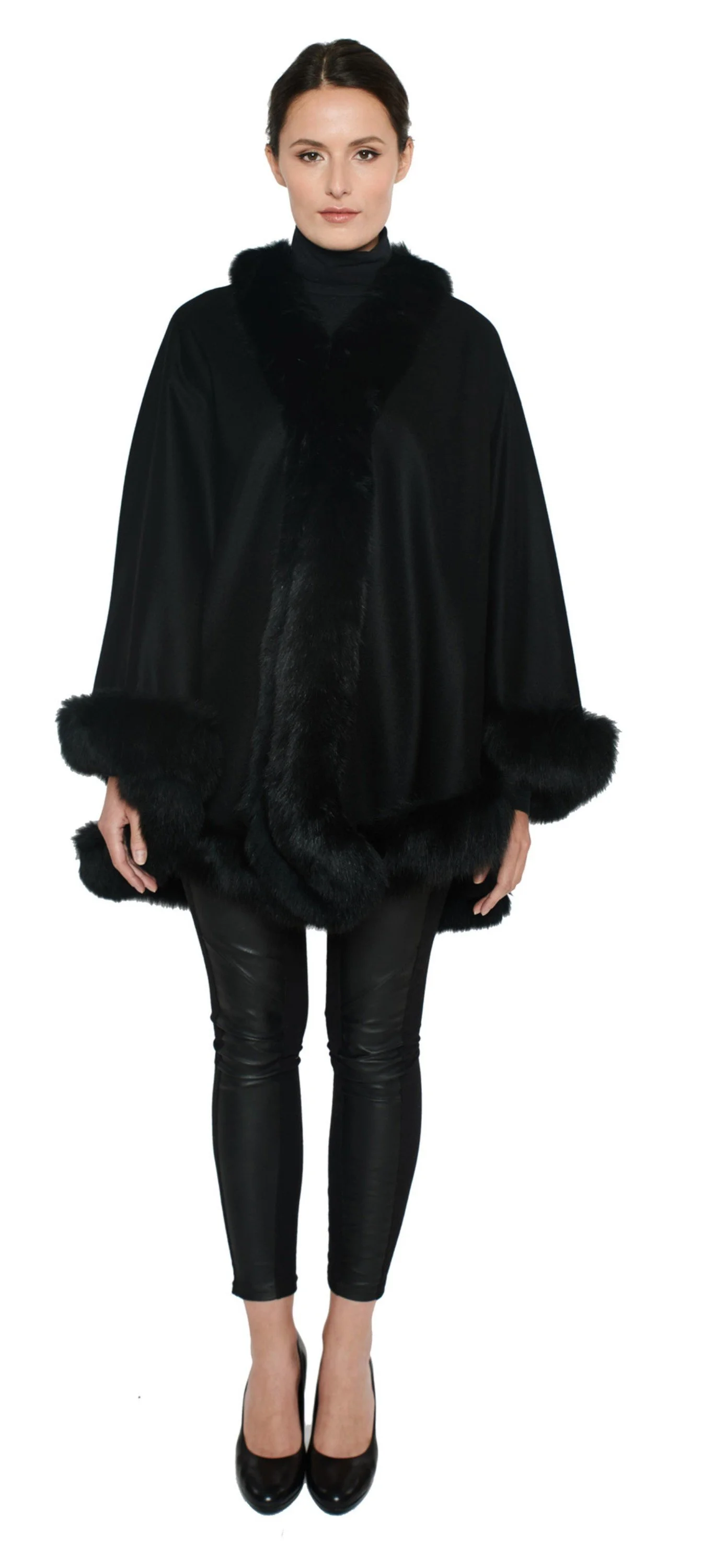 Fox-Cashmere Cape 3-Ply Thick with Fox Fur Trim-Cape-Capes- Cashmere Cape with Fur Trim-Ruana-Shrug-Coat-Caplet-Fur Cape-Fur Capes for women  (Camel: Ship of the Desert)