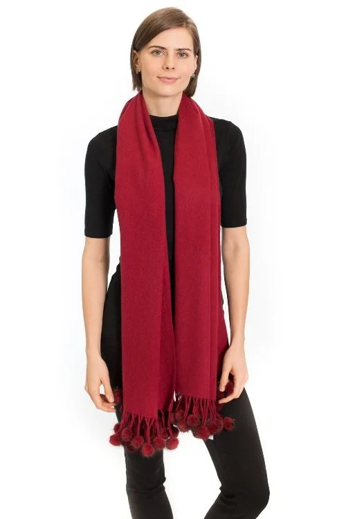 Mink-Mink stole- Cashmere Scarf-Mens scarf-Dress Shawl-Winter Scarf- Cashmere Wraps for Women (Oat meal Unisex Cashmere Scarf W/ Mink pom-pom Balls)