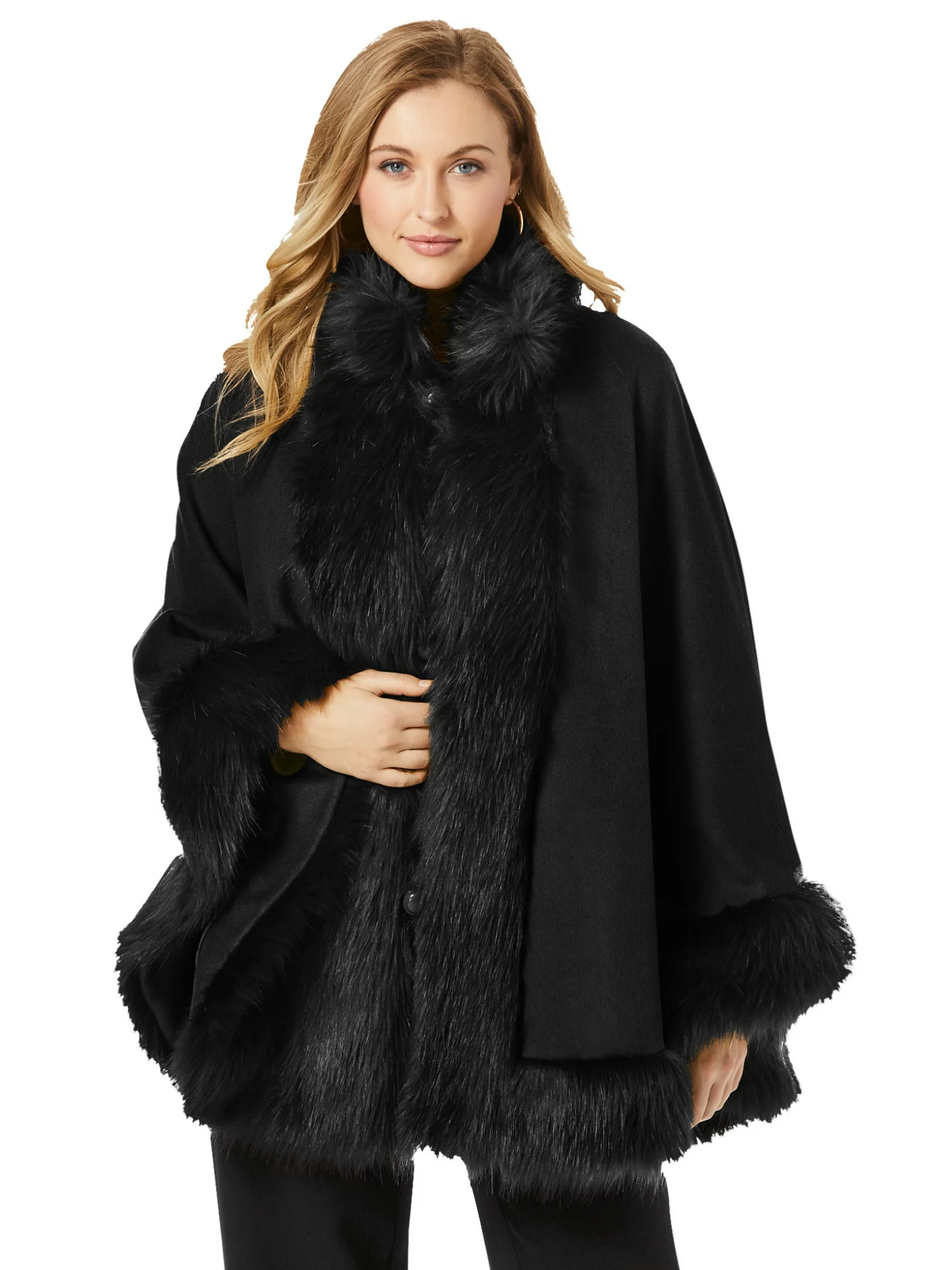 Faux Fur Trim Cape -Faux Fur -Fur-Cape=Caplet-Wrap-Poncho-Shawl-Sweater-Pull Over-Cardigan-Sweater (Faux Fur Cape with Luxurious trim - P 207 and P 238)