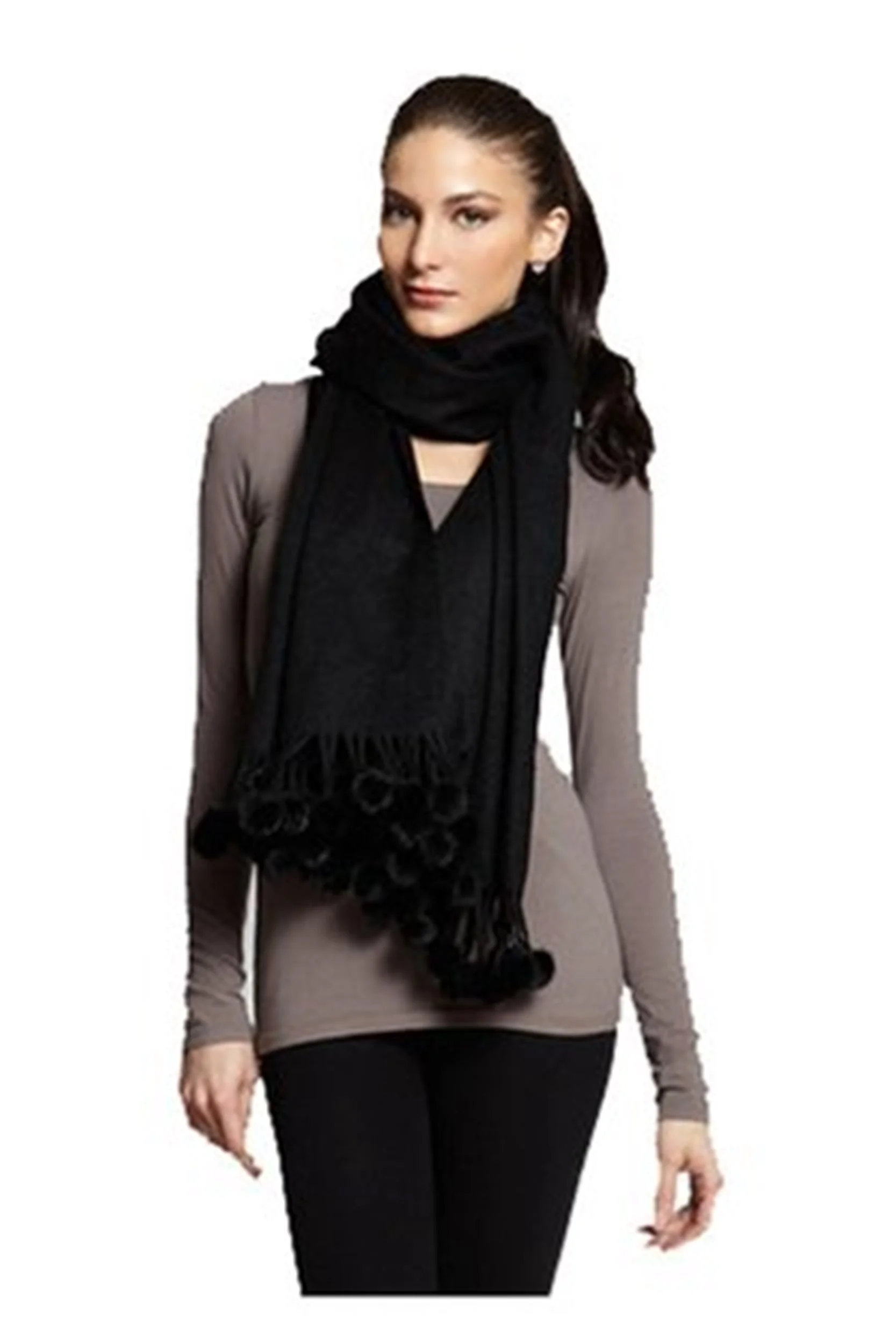 Mink-Mink stole- Cashmere Scarf-Mens scarf-Dress Shawl-Winter Scarf- Cashmere Wraps for Women (Oat meal Unisex Cashmere Scarf W/ Mink pom-pom Balls)