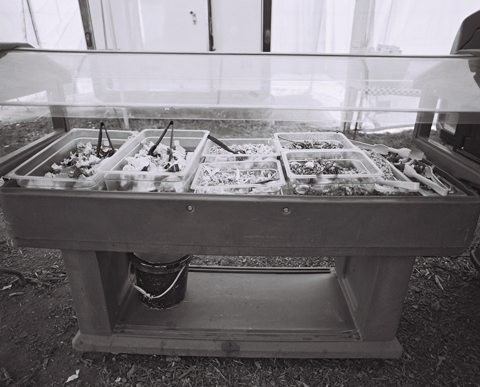 The salad bar in the dining tent.