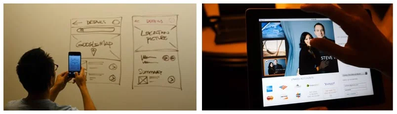 Your process might start out on a napkin or sketch on a wall but end up as a hi-fidelity prototype users can click and swipe.