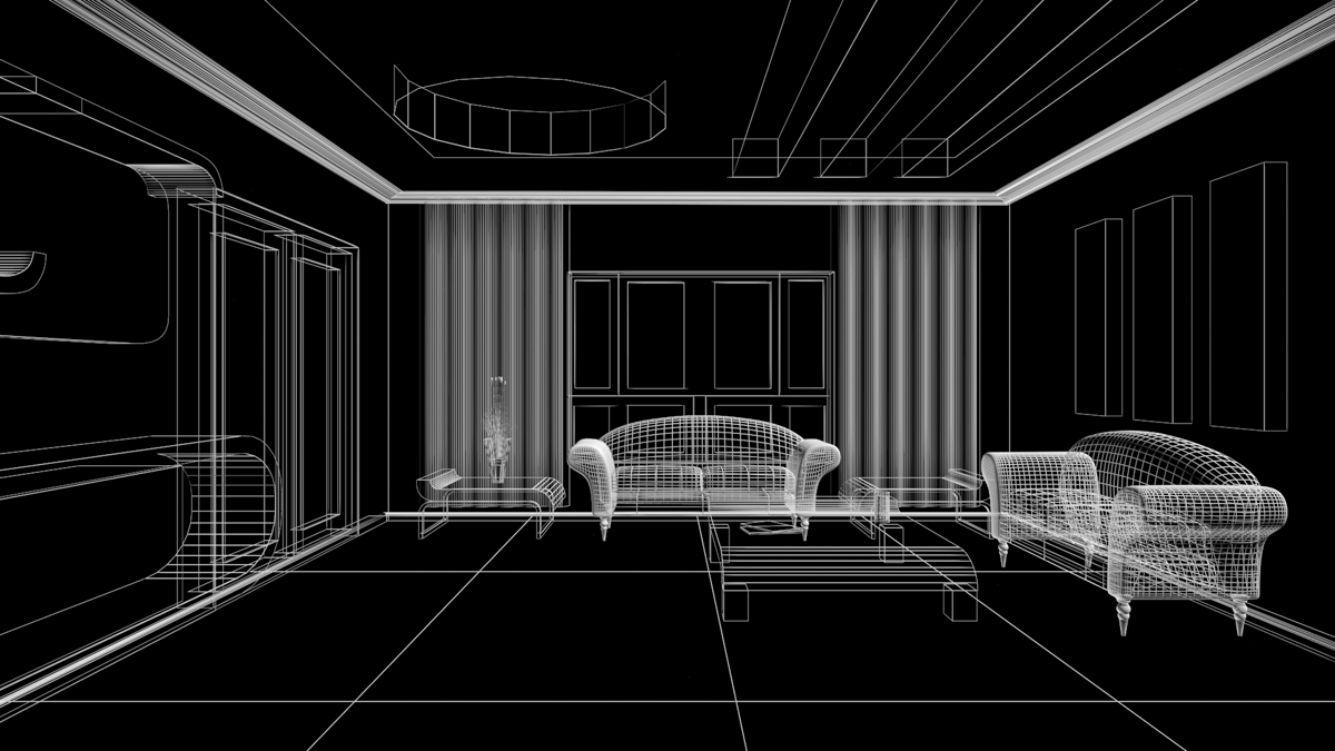 The wireframe state of an architectural model demonstrates the value of focusing on placement and function vs the finer details.