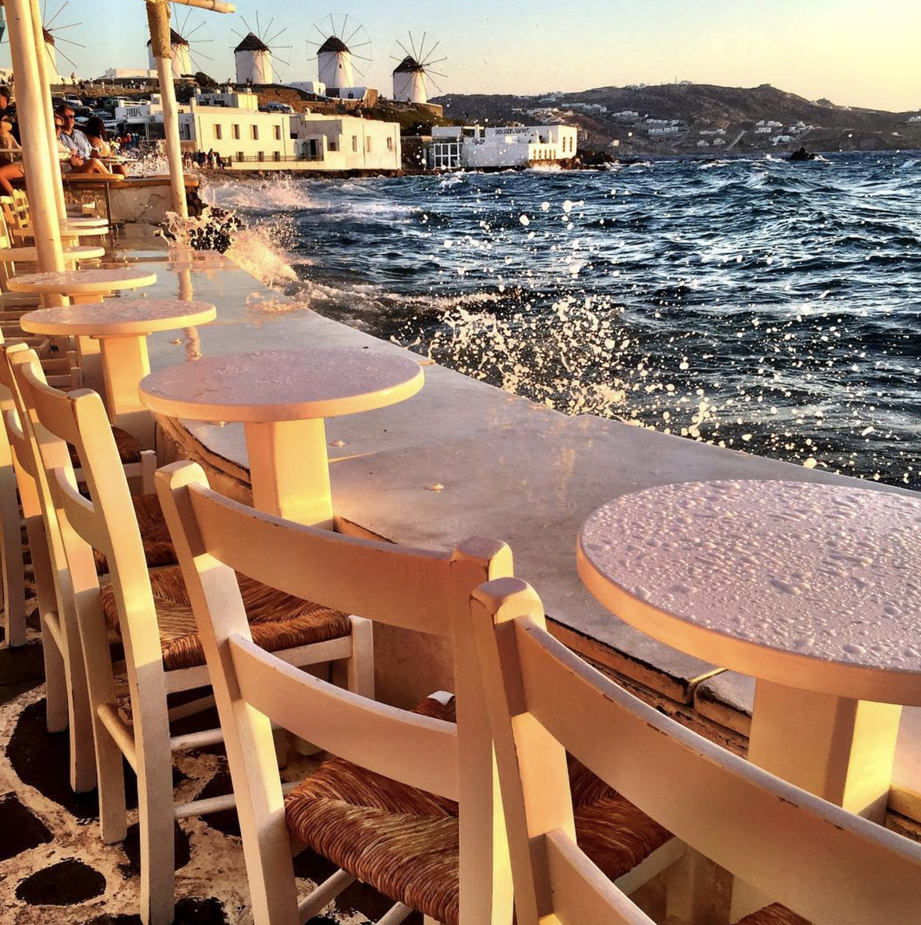 Windmills from Sunset Taverna in Mykonos Town