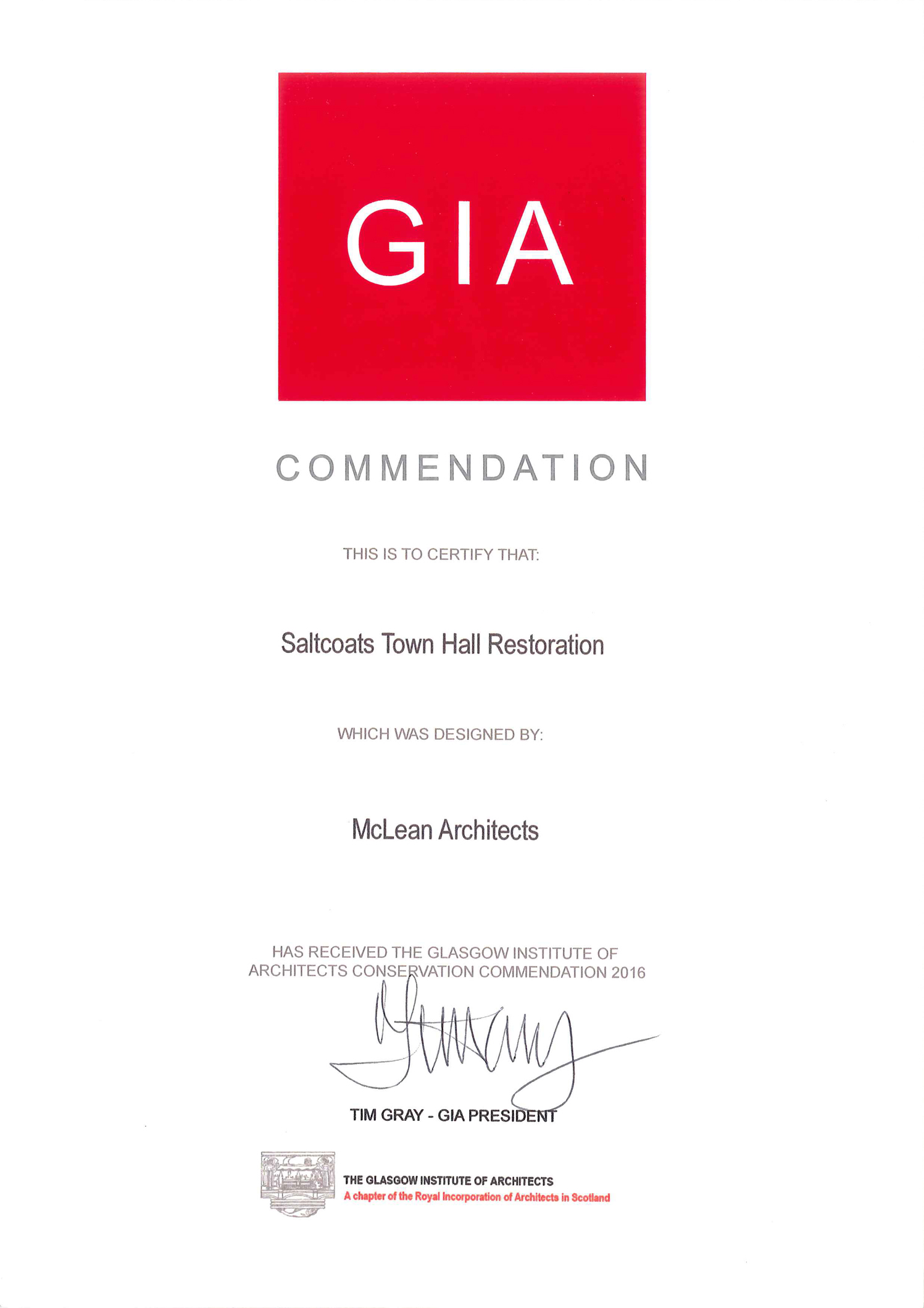GIA Conservation Commendation 2016