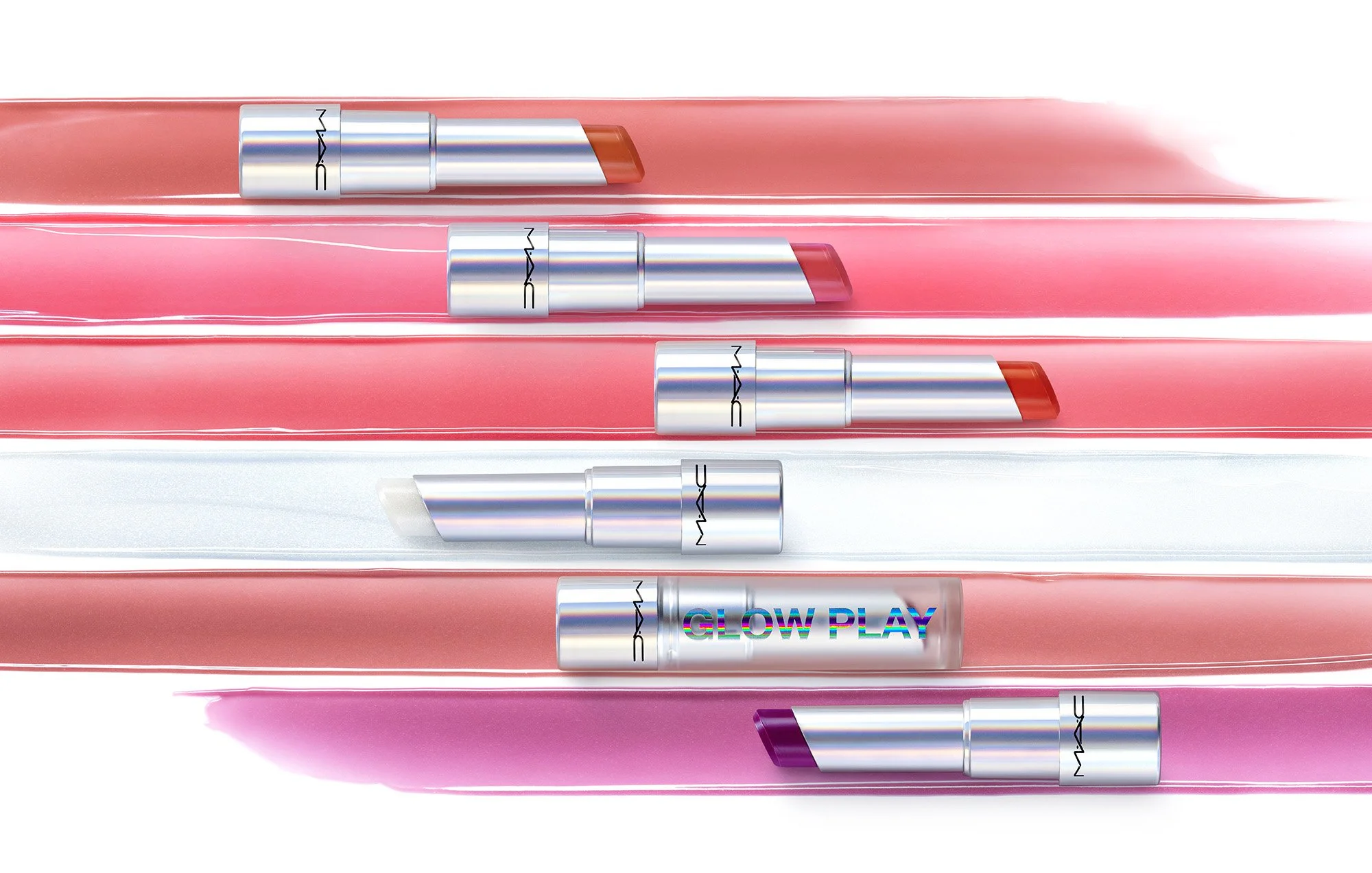 M·A·C Glow Play lip balm texture swatches — cosmetics texture photography by Hiro