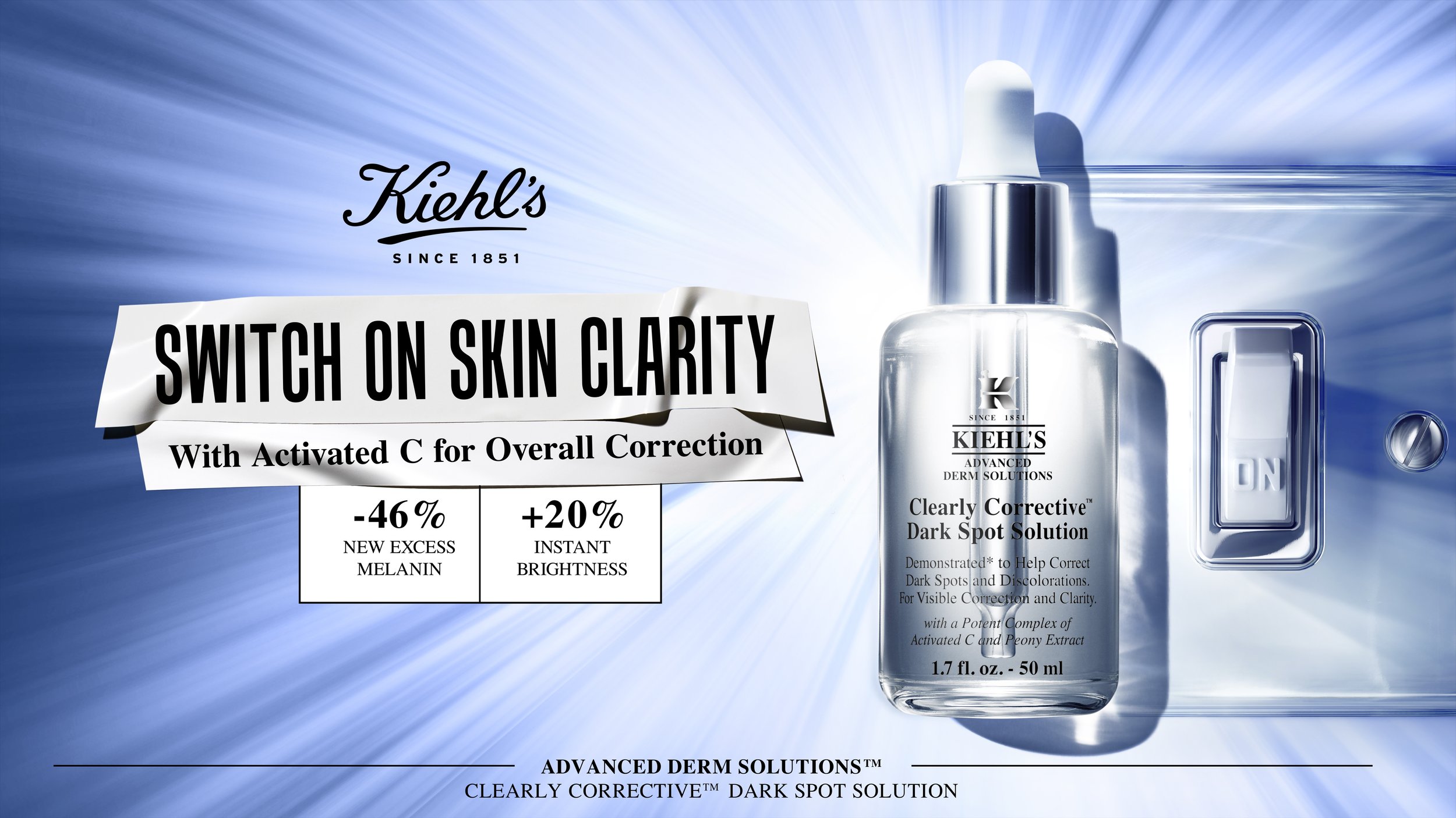 Kiehl's Clearly Corrective Dark Spot Solution key visual with light switch