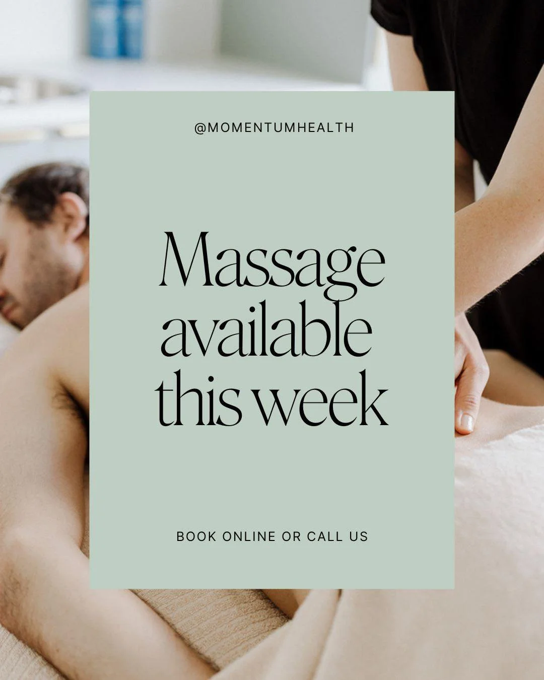 Post-holiday reset starts here! Get back into routine with a massage 💆&zwj;♀️ see what we have available this week 👇

Monday 12th
Penny: 2pm - 30min
Emma: 3pm - 30min

Tuesday 13th
Emma: 9am - 60min
Michelle: 1pm - 60min
Aidan: 7:10pm - 60min

Wedn