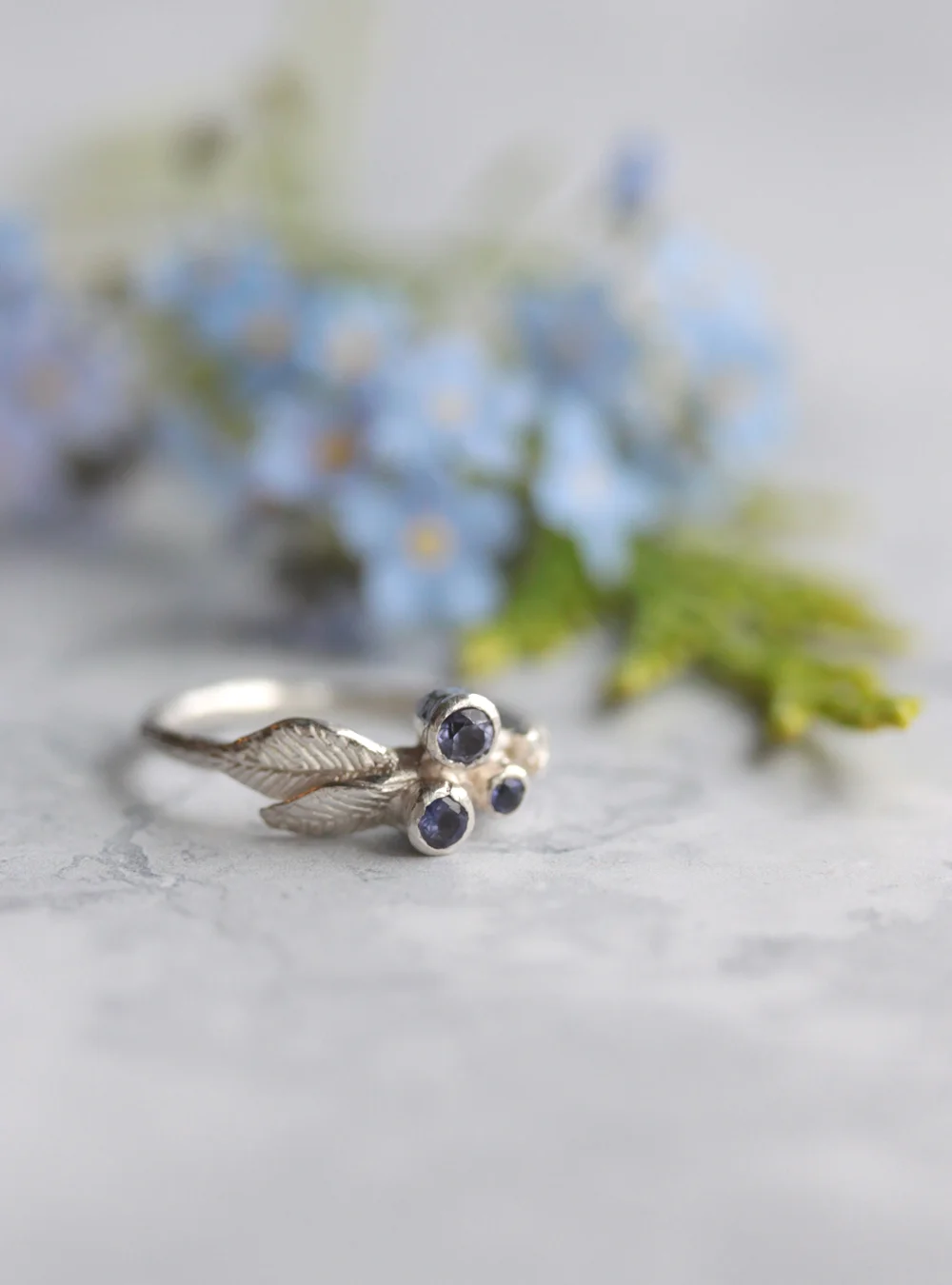 Woodland twig ring with iolite berries