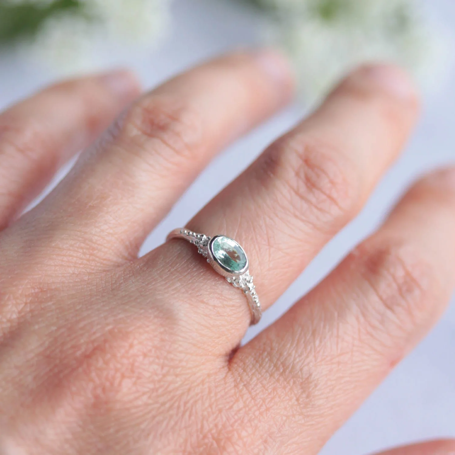 dainty elven ring green beryl
