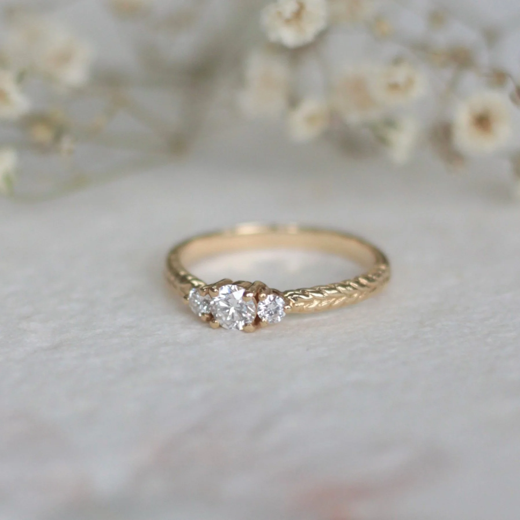 Meadow trilogy diamond gold engagement ring