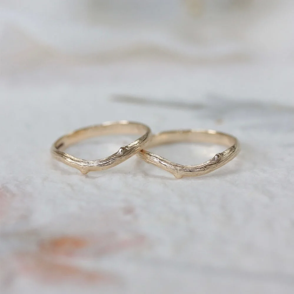 These matching rowan wedding bands came back from the assay office and to their new home. It&rsquo;s a privilege to create such precious pieces, thank you for trusting me. ✨❤️ . . . #alternativewedding #rowantree #lgbtqweddings #naturejewellery #bota