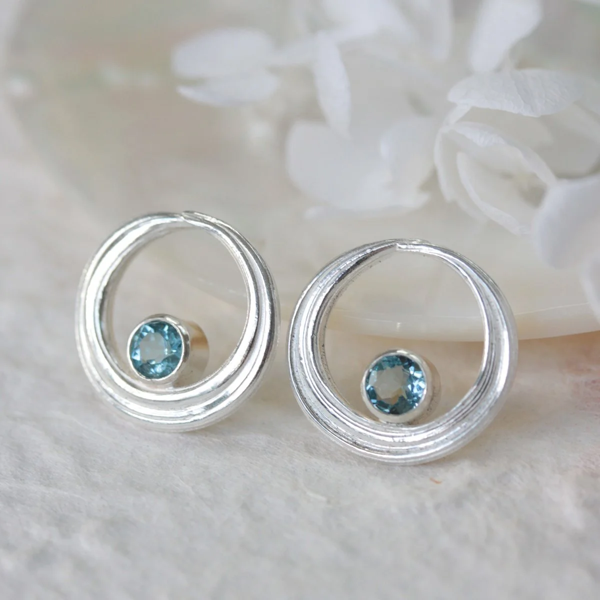circle aquamarine silver studs