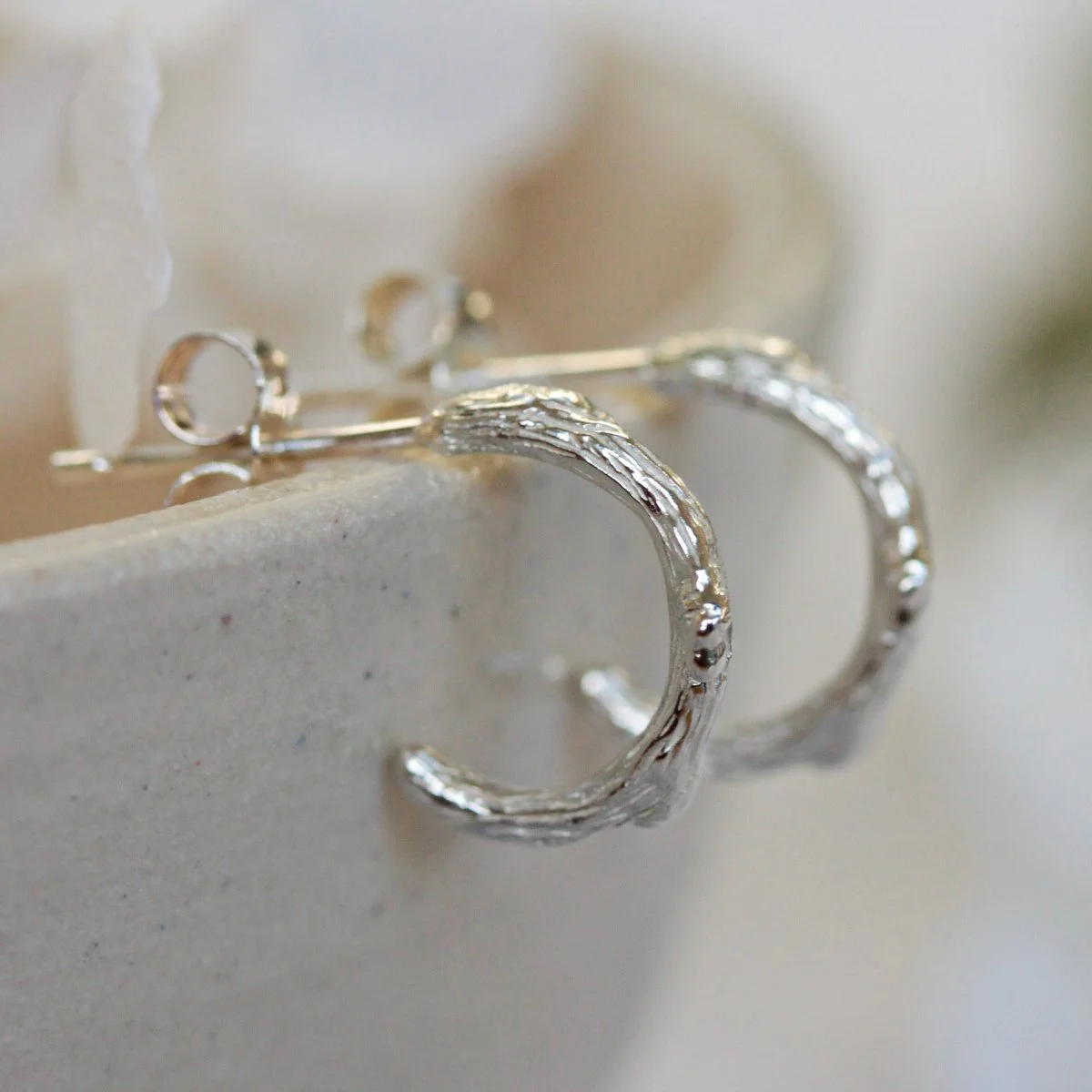 tiny silver twig earrings