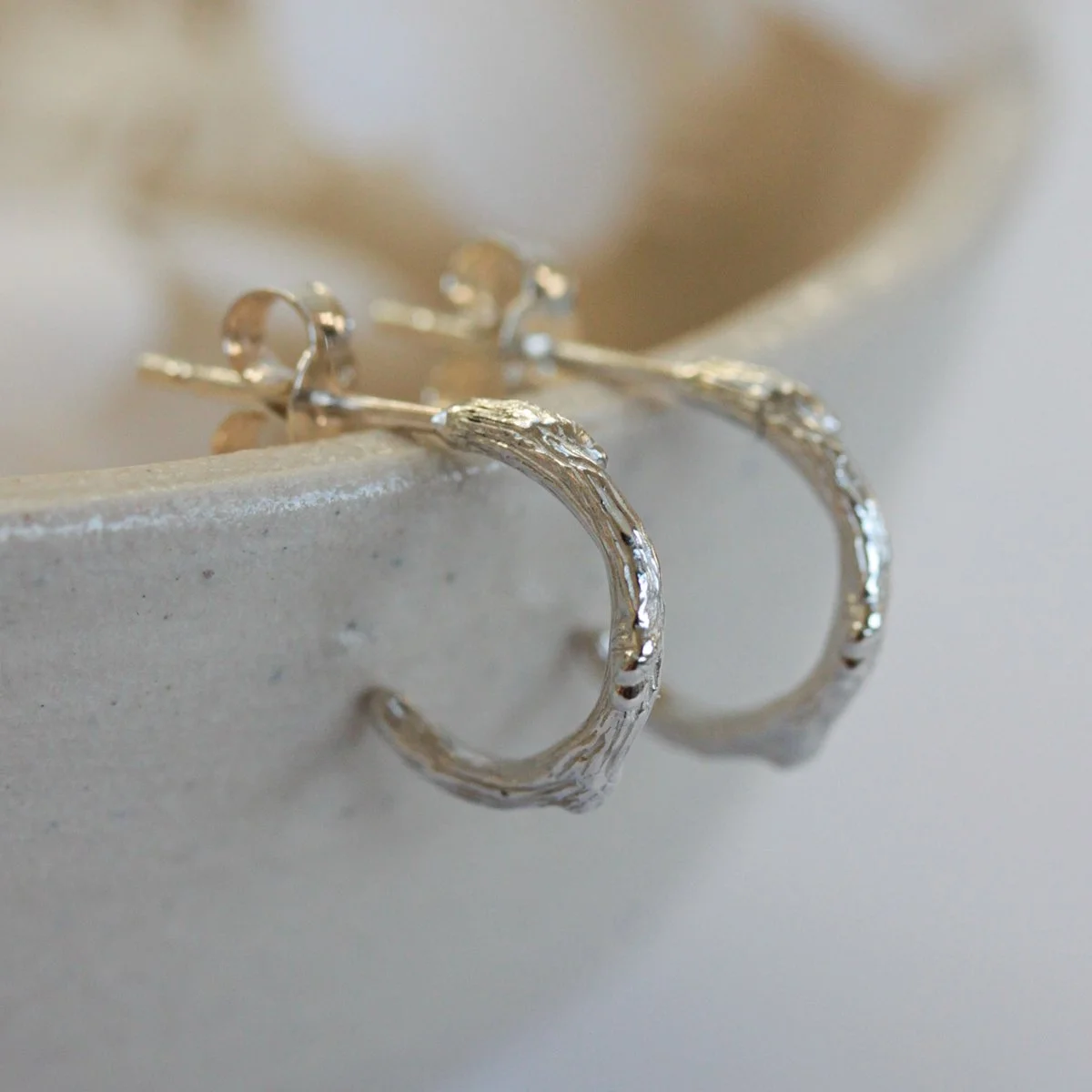 recycled silver textured hoops