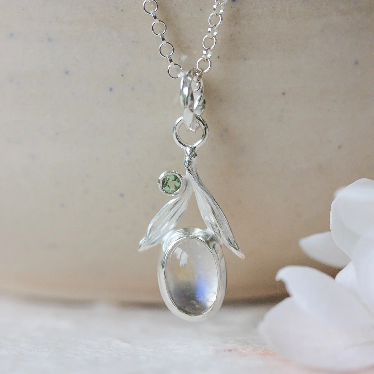 delicate silver moonstone necklace