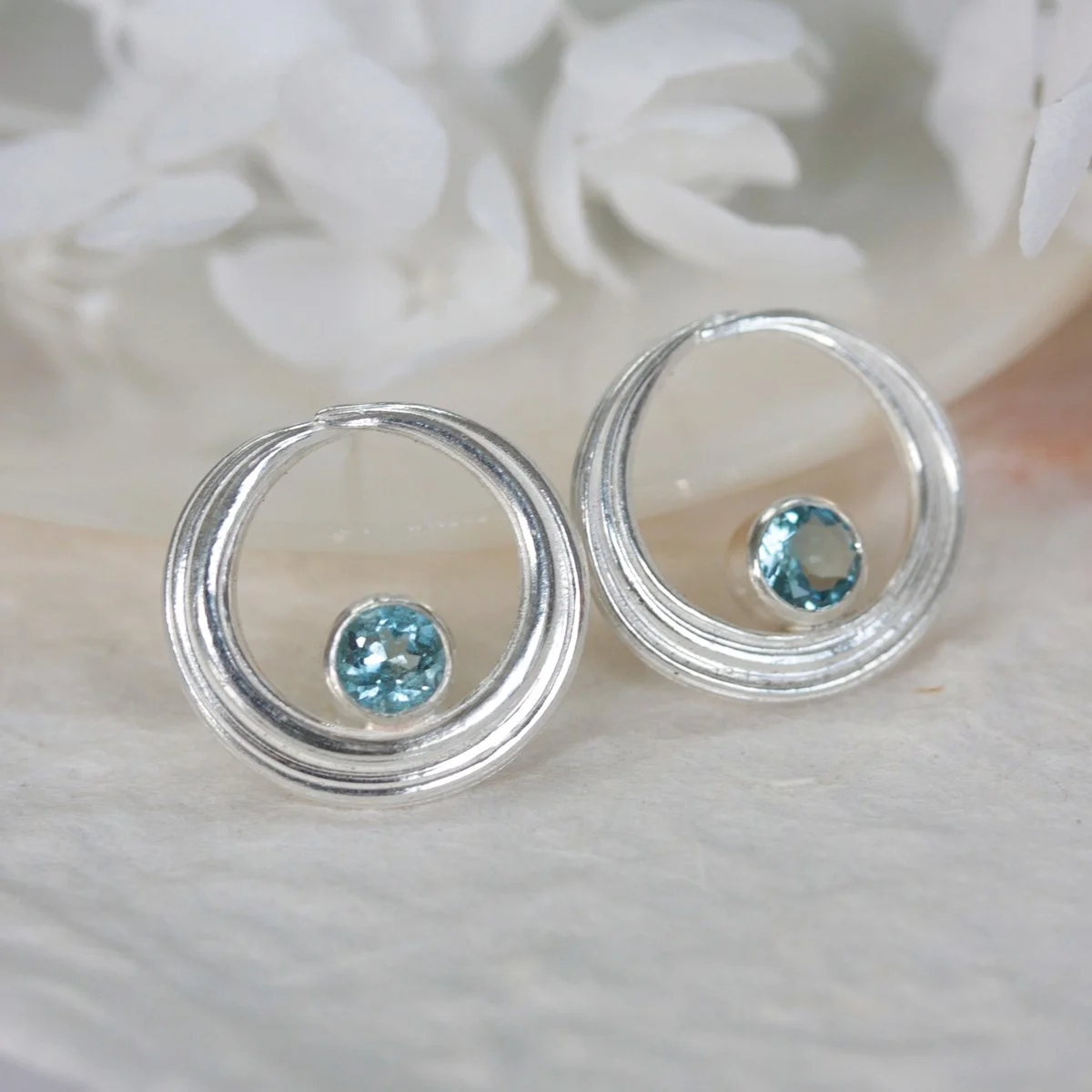 silver blue aquamarine studs