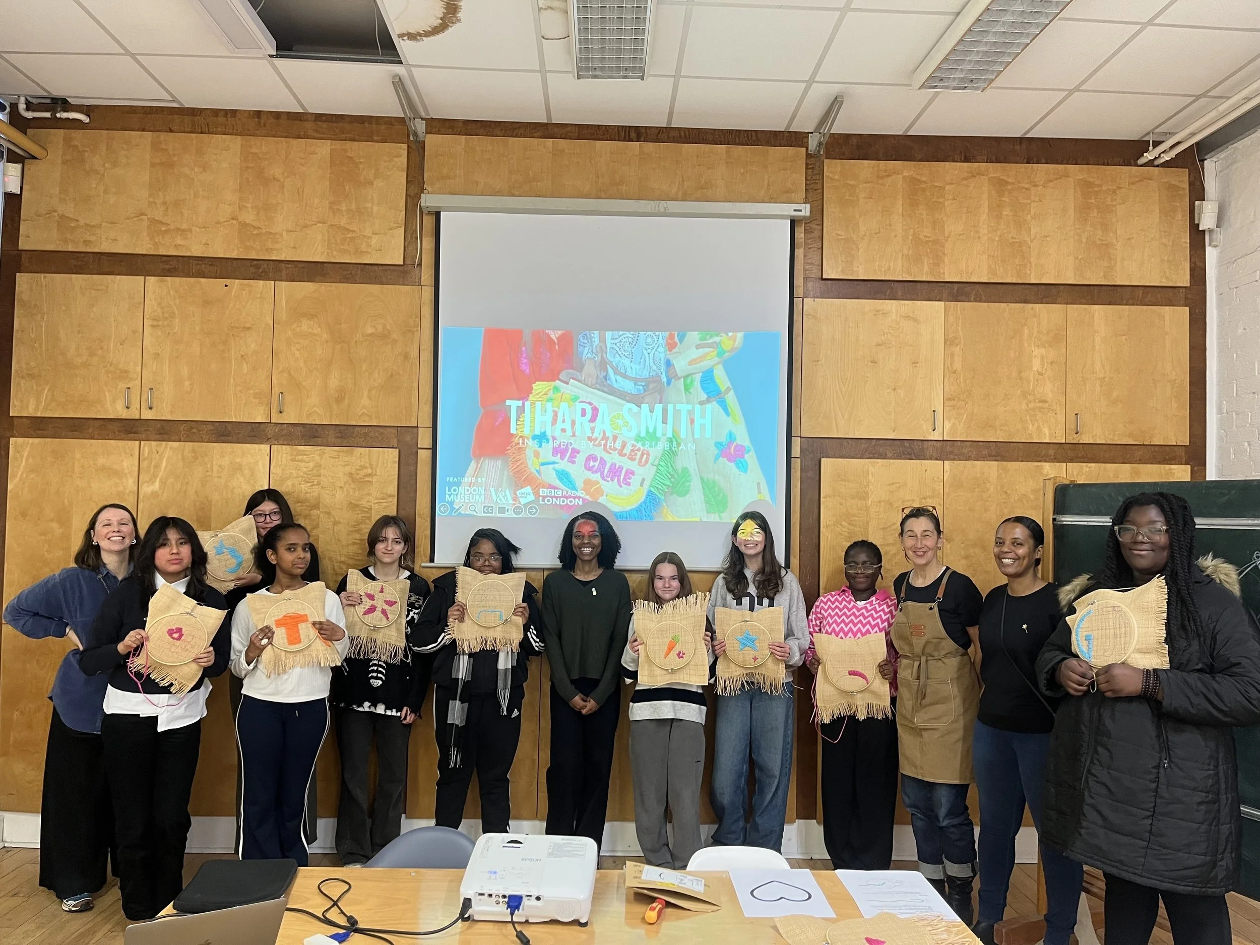 Group shot with visiting Artist Tihara Smith. Raffia Embrodery Workshop at Hotel Elephant_s Art & Design Saturday Club 2025_26. © Hotel Elephant .jpg