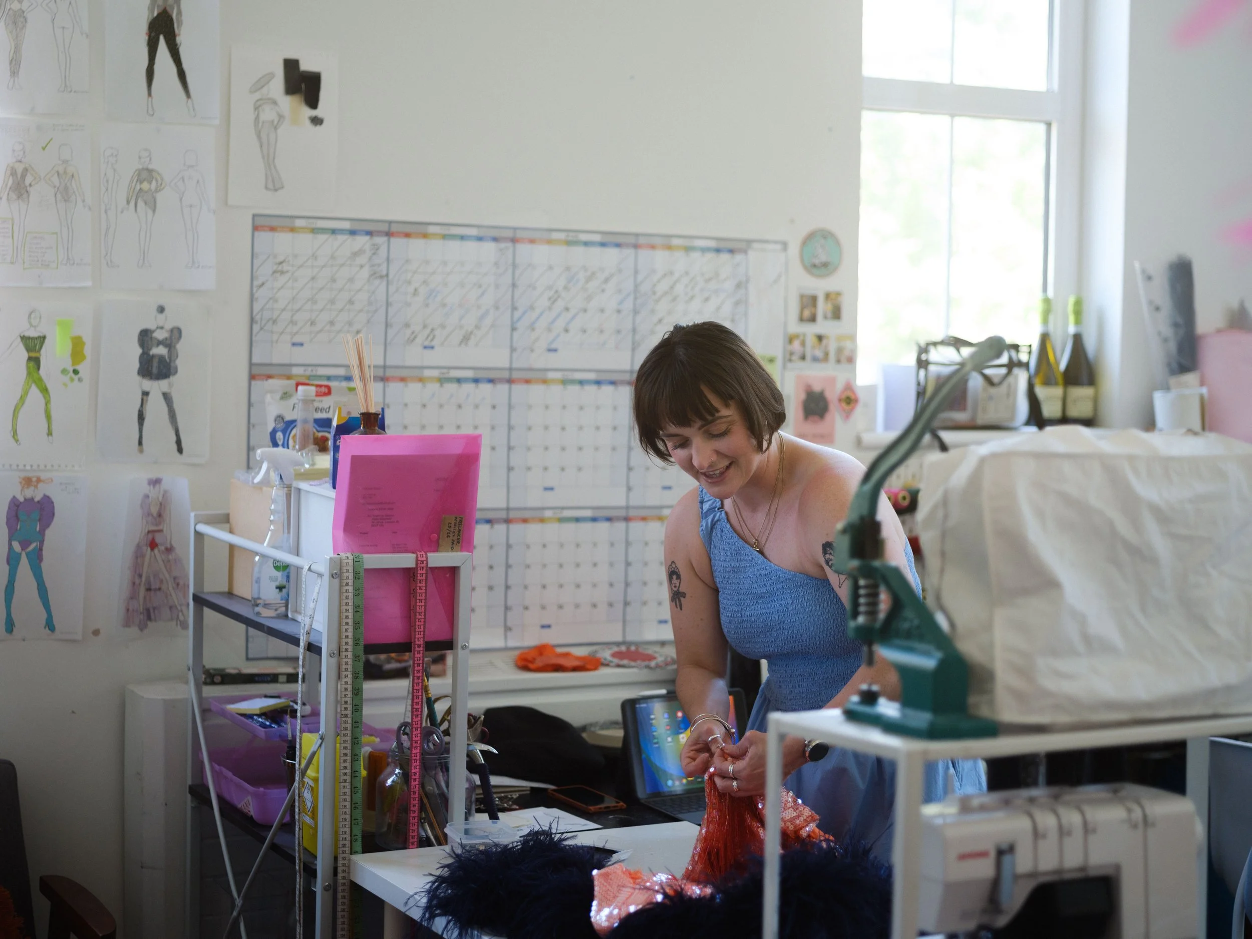 Costume maker Sienna Hayes working in her Elephant & Castle studio