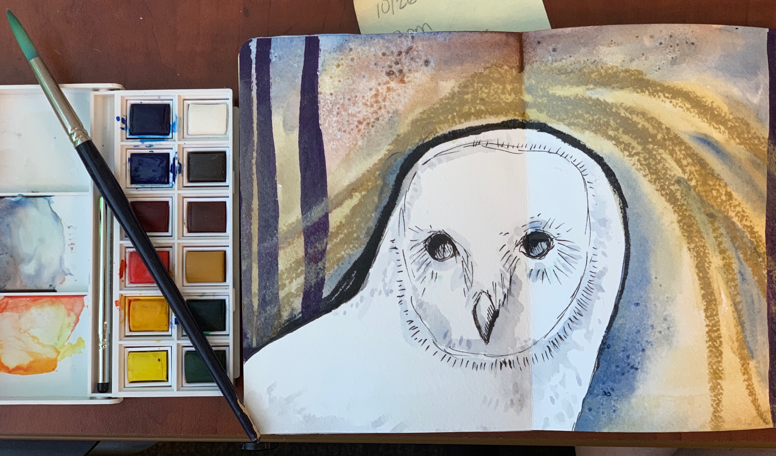An evolving barn owl in my art journal
