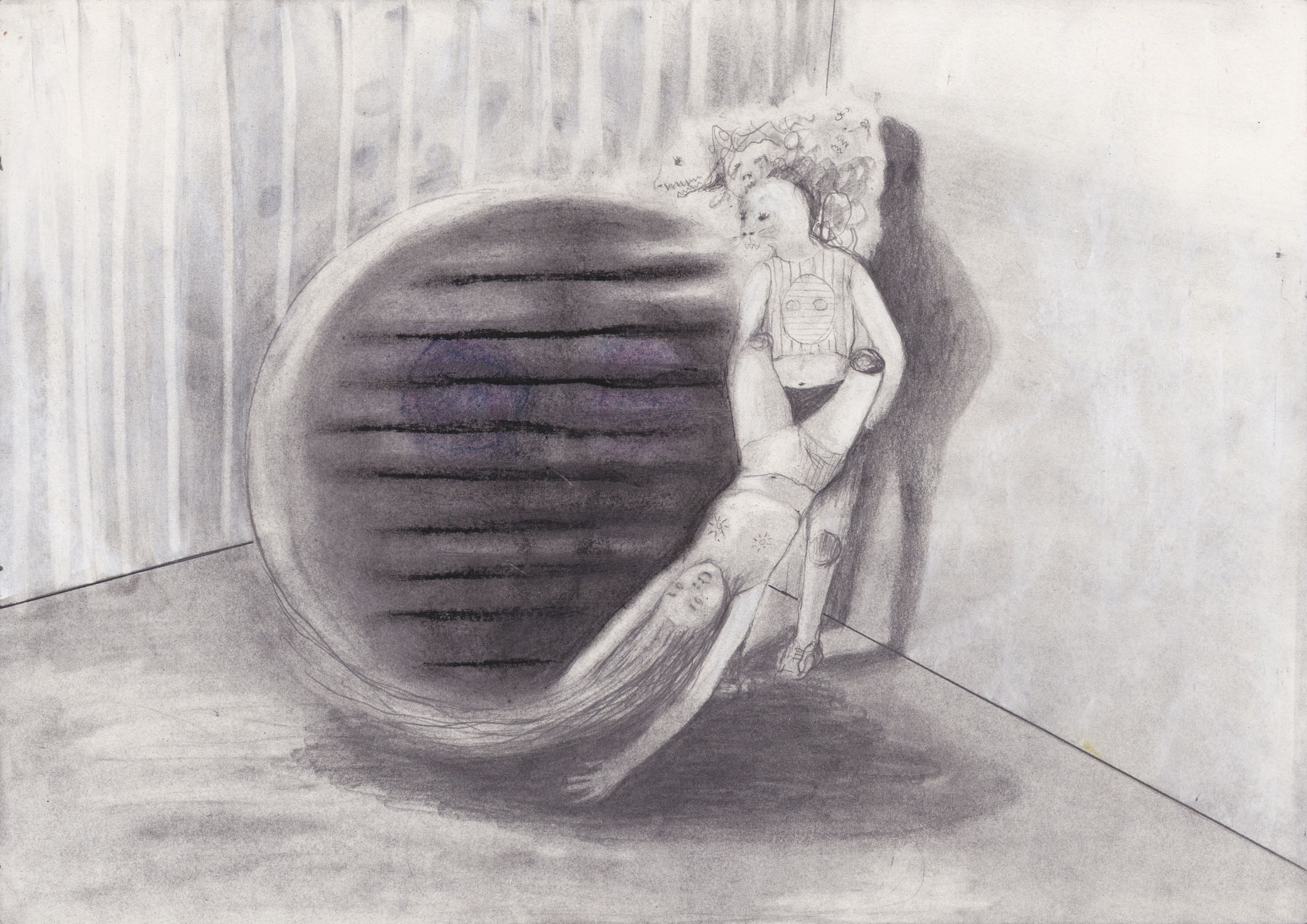 Spinning around , 2016, graphite and oil pastel on paper, 29.7 x 42 cm