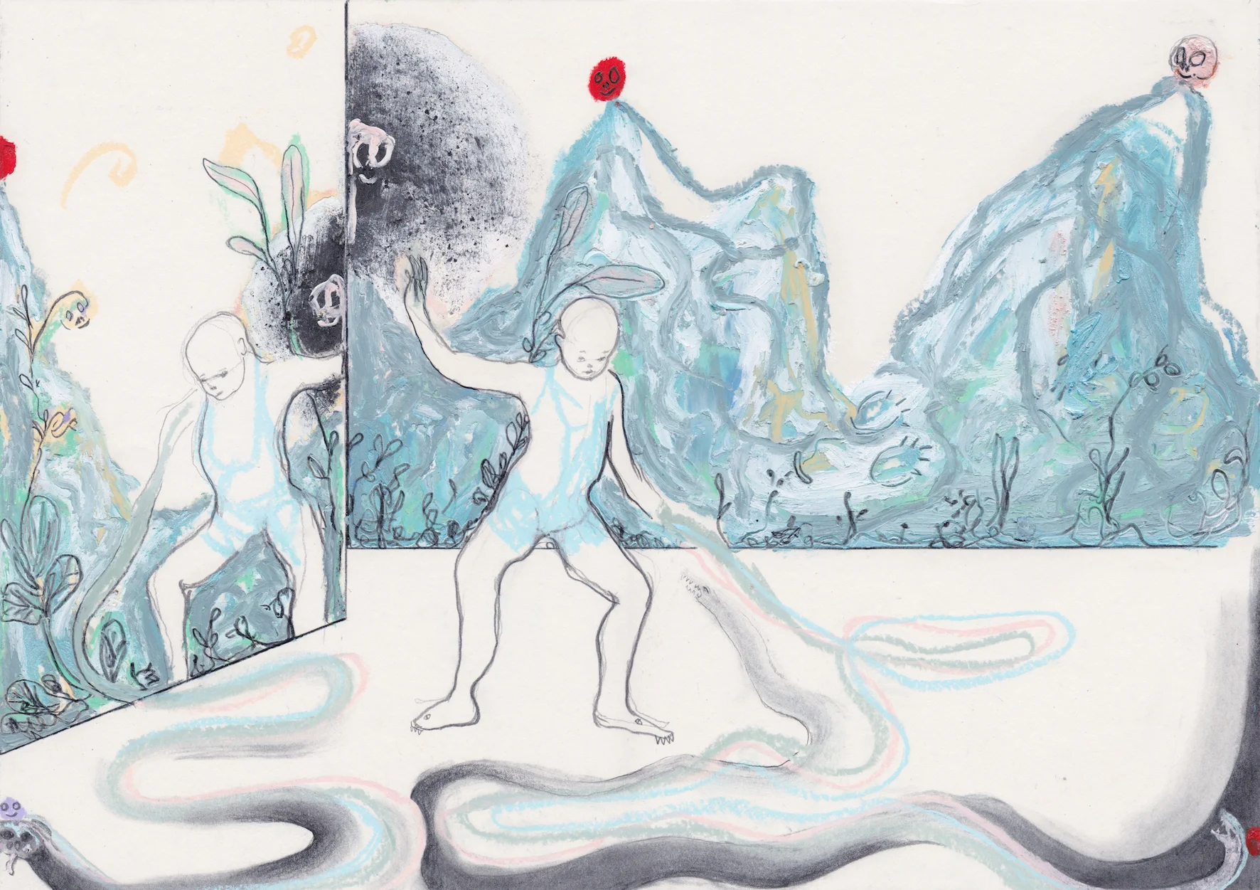 Mountains , 2018, graphite and oil pastel on paper, 29.7 x 42 cm