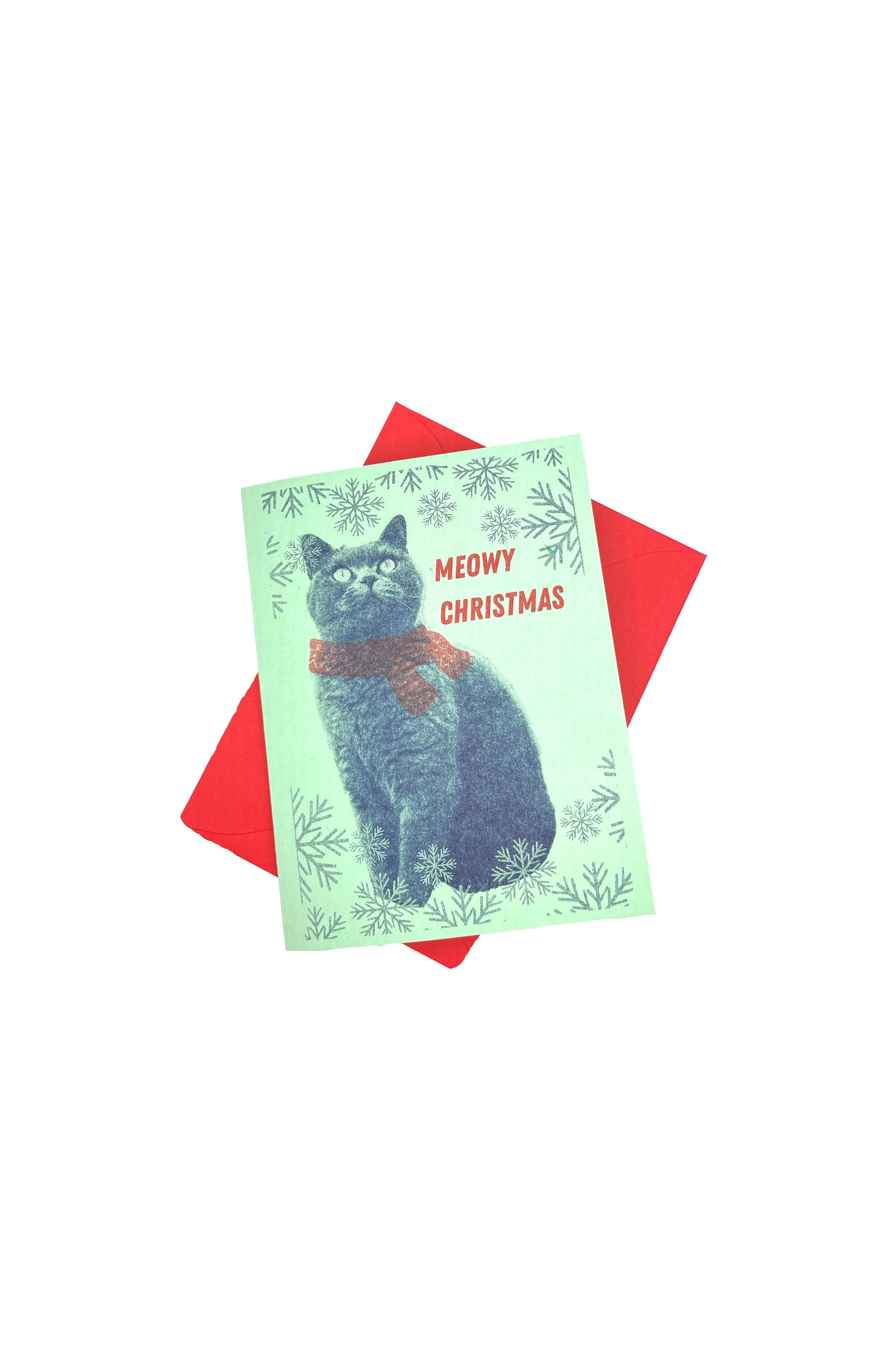 Meowy Christmas Riso Greeting Card
