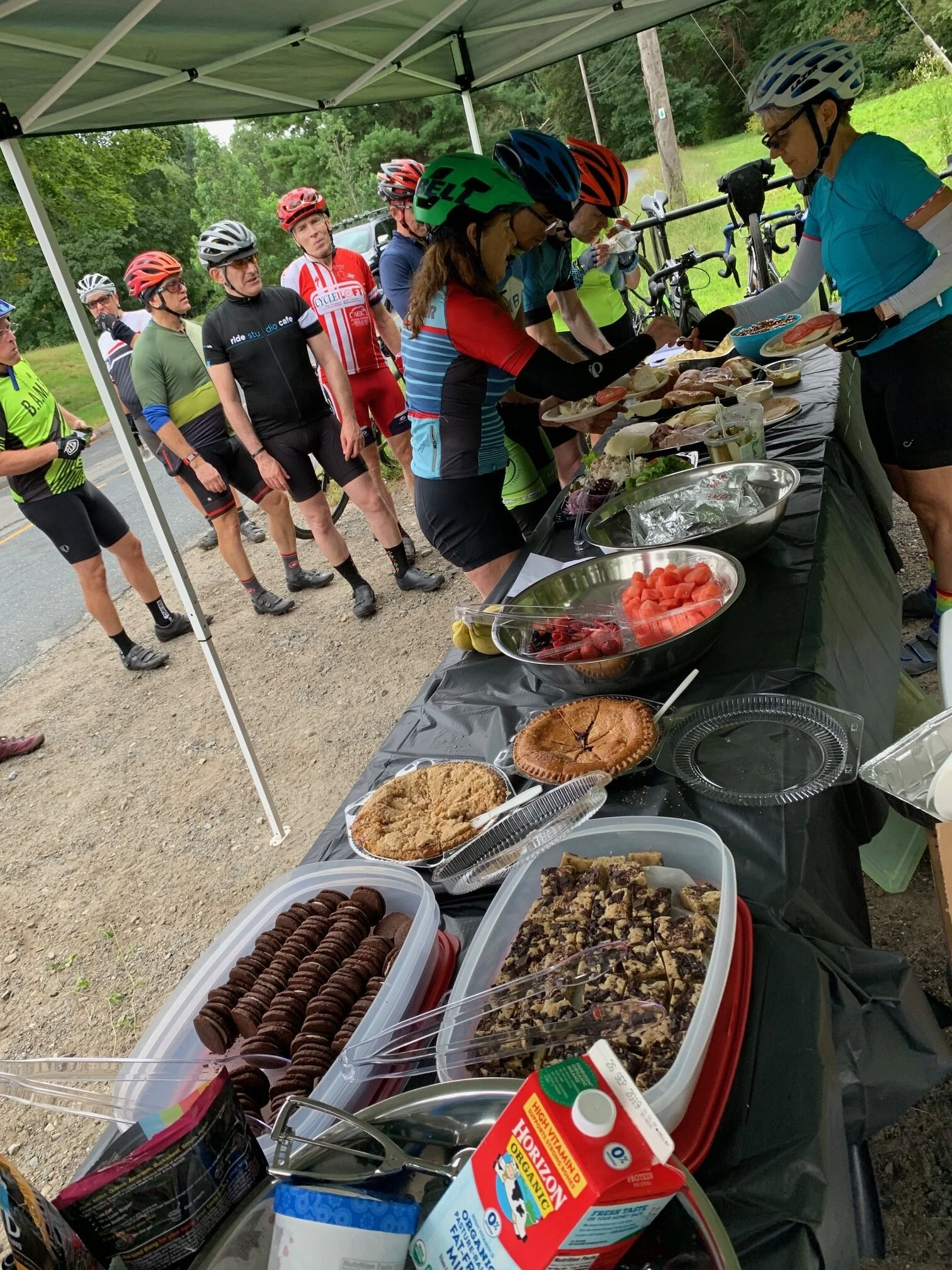 Food Stop. Look at that spread! The cookies in the foreground were very special and particularly big hits. The pie and ice cream hit the spot, too, as well as the savory sandwiches and chips.